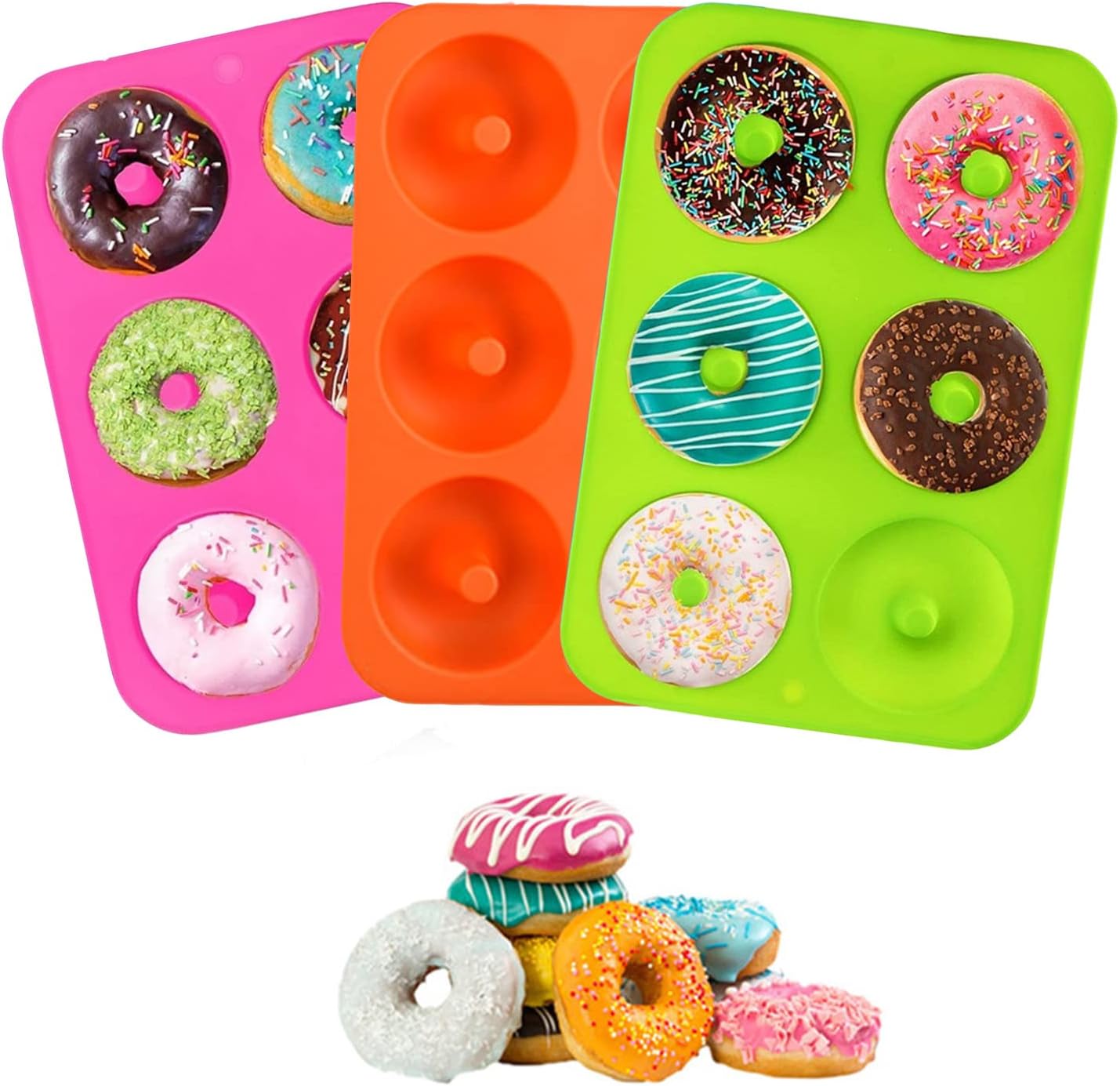 3Pack Silicone Donut Baking Pan,DIY Doughnut Cake Silicone Bakeware Moulds Silicone Donut