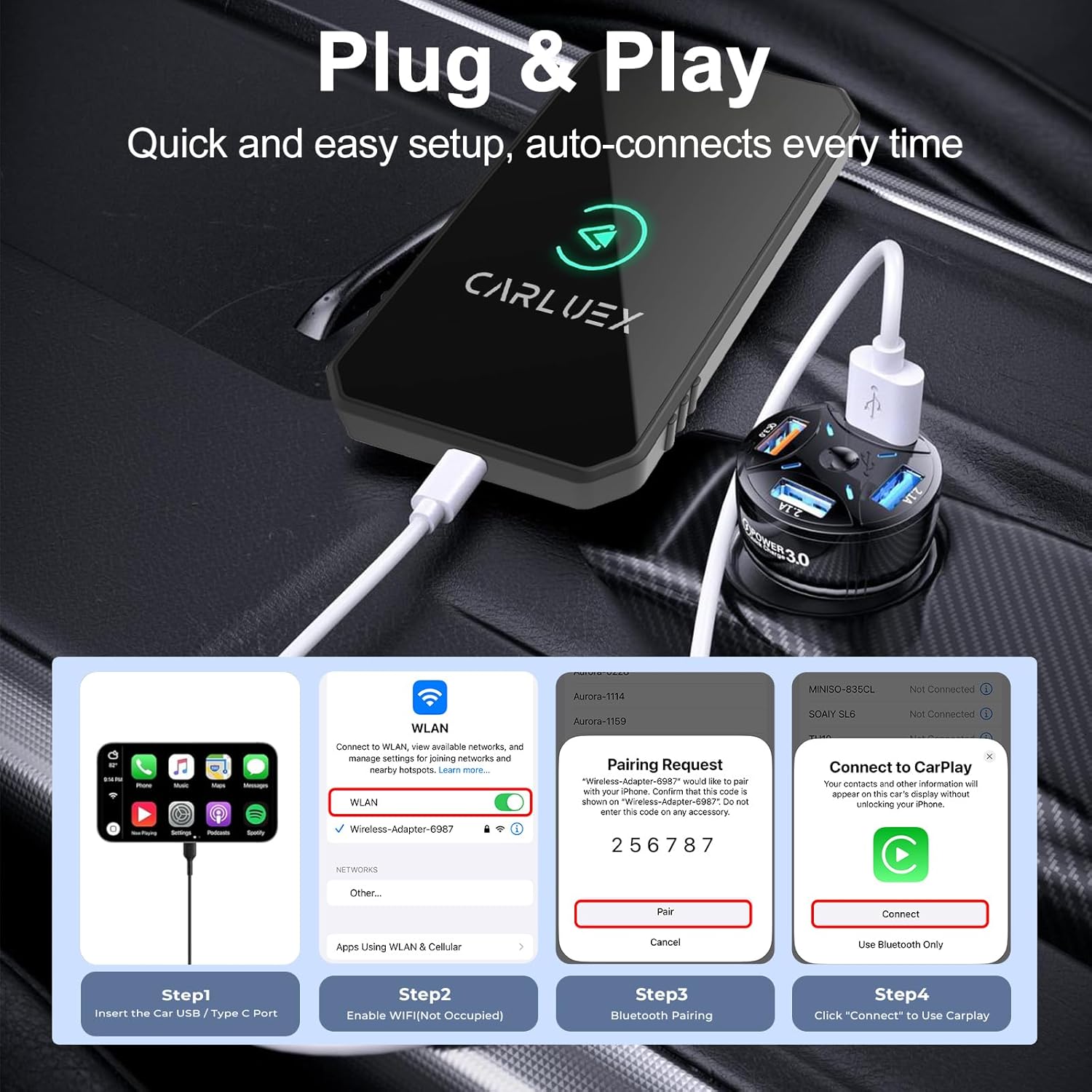 2 in1 Wireless CarPlay Adapter for Apple & Android Auto Adapter(2025 Upgraded), Converts Wired to Wireless CarPlay, Fast Auto-Connect, No Delay, Fit for Cars from 2017 & for iOS 10+/Android 11+