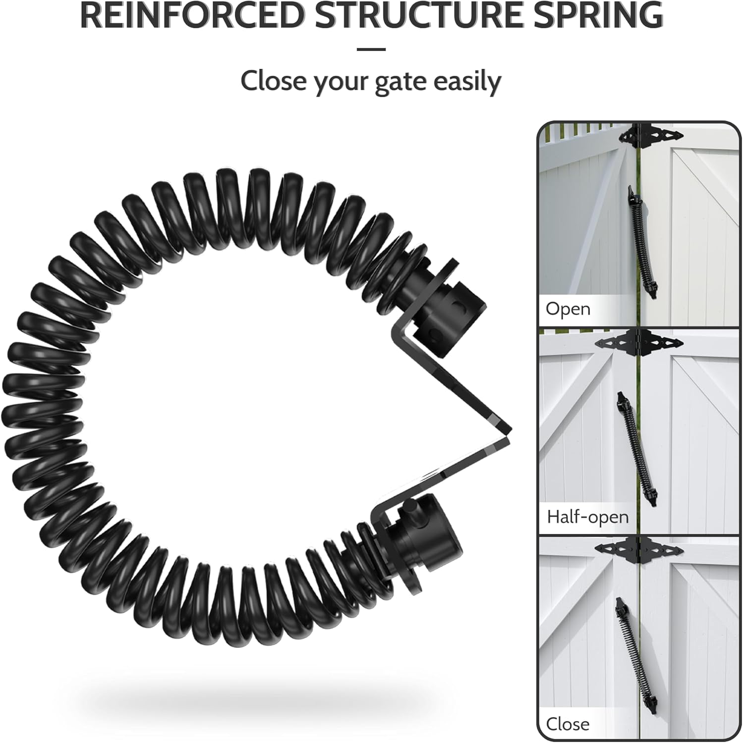 14" Gate Spring Self Closing Heavy Duty Outdoor Door Spring Automatic Gate Closer, Adjustable for Wooden and Vinyl Fence, Black,4 Pack