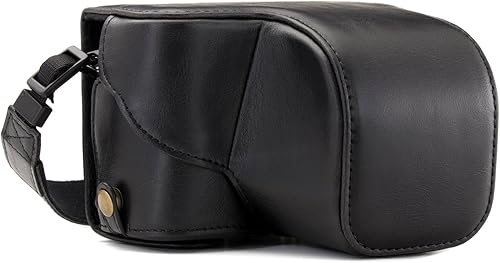 MegaGear Sony Alpha A6300, A6000 - Funda de piel para cámara y correa para cámara, con acceso a la batería, color negro, MG984