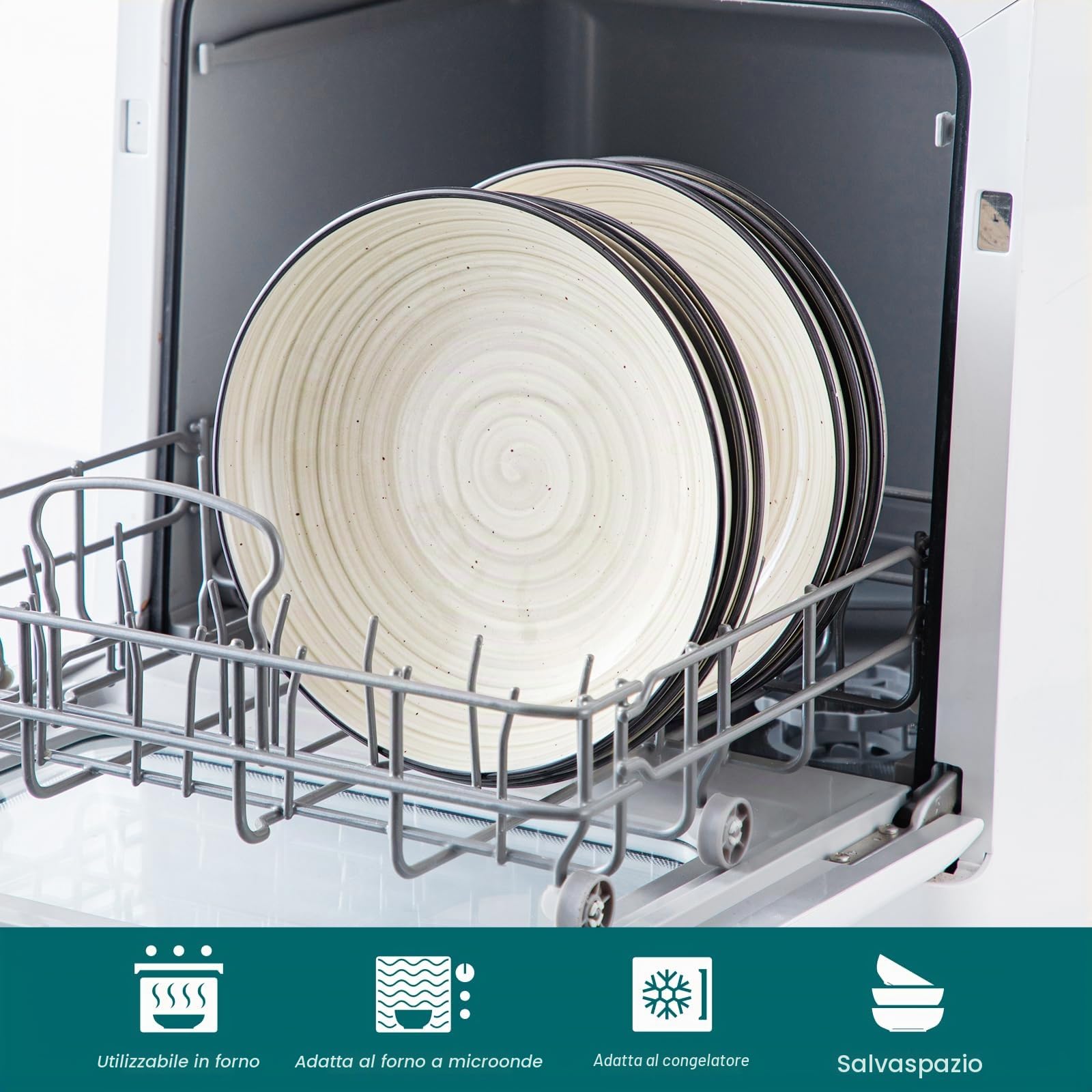 vancasso BONBON Ciotole per Pasta Set di 6, 21,7 x 5,5 cm Piatti Fondi in Gres, Piatti per Pasta, 38 oz Ciotole Grandi per Insalata, Adatti al Forno a Microonde e Lavastoviglie, Dipinto a Mano