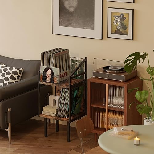 Miniatura 7 de Almacenamiento de discos de vinilo, estante de exhibición de discos retro, gran capacidad para más de 130 discos, organizador multifuncional para