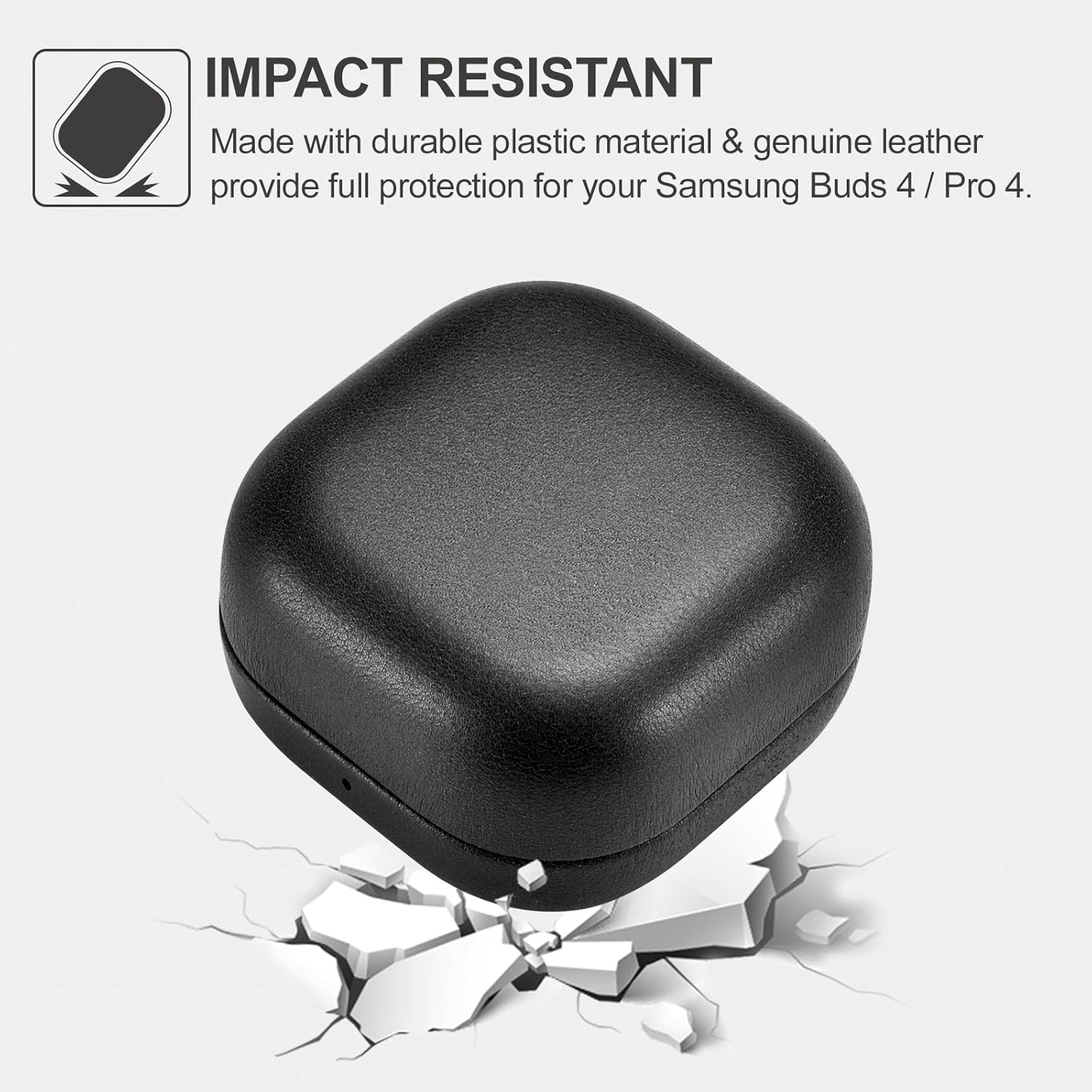 Samsung Buds 4/Buds 4 Pro Case, ICARER 100% Genuine Leather Case, Handmade Hard Cover with Top Grain Leather, Shockproof, Wireless Charging Compatible, for Samsung Buds 4/Buds 4 Pro (Black)
