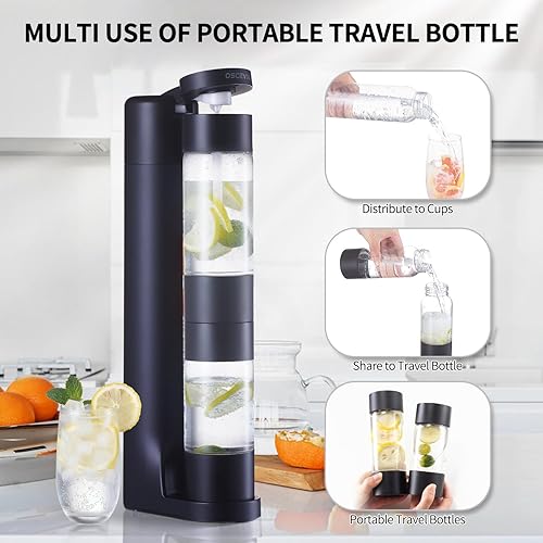 Miniatura 3 de Máquina de agua con gas, dispensador de bebidas para el hogar, transmisión de refrescos con botella sin BPA de 1 litro, 2 botellas portátiles para
