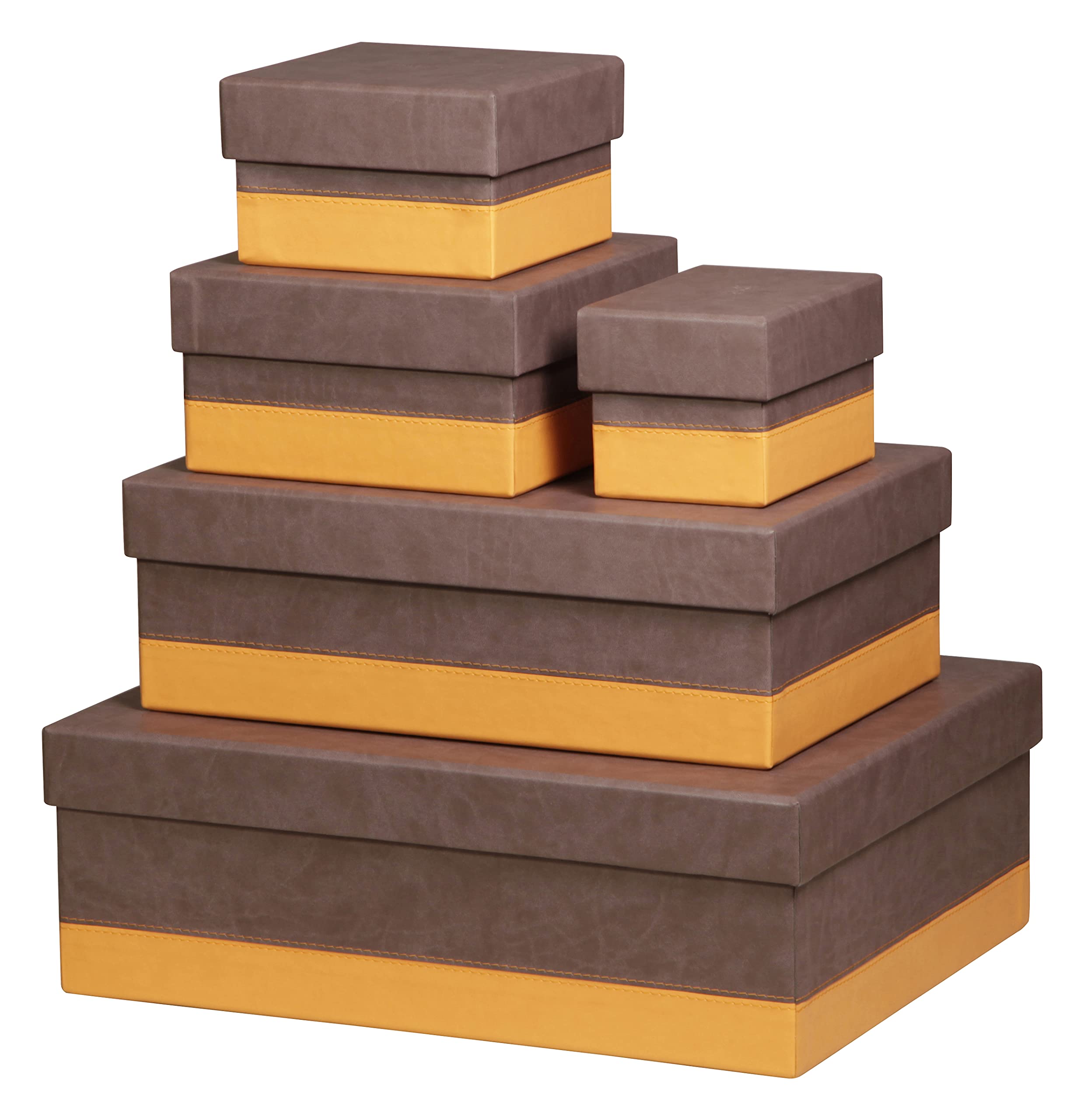RHODIA 318883C - Set of 5 Chocolate Nesting Boxes - Orange Saddle Stitching - Faux Leather Exterior - Rhodiarama Home Office Collection - Office Organization & Designer Storage — image 1