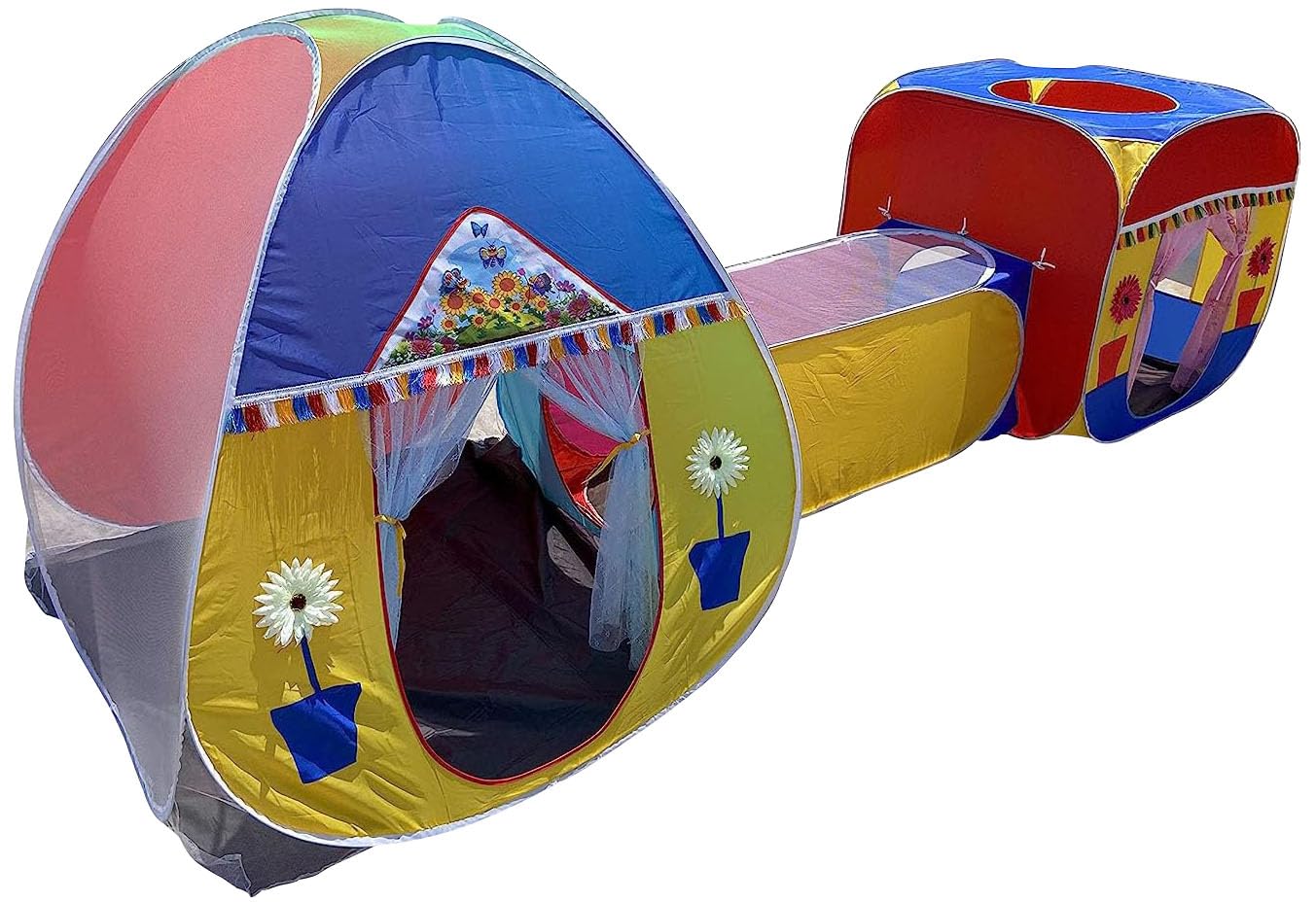 LittleStar 3 in 1 Cube Tent & Igloo Tent House with Crawl Tunnel, Kidโs Play House Jumbo Size Multicolour.