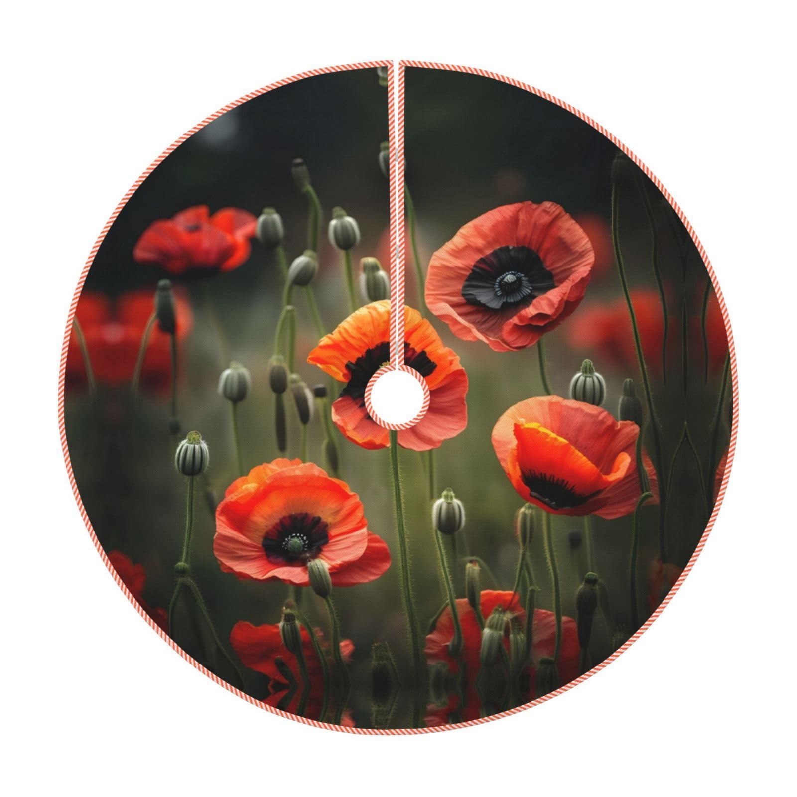 Jupe de sapin épaisse aux coquelicots, tapis de Noël rustique haut de gamme