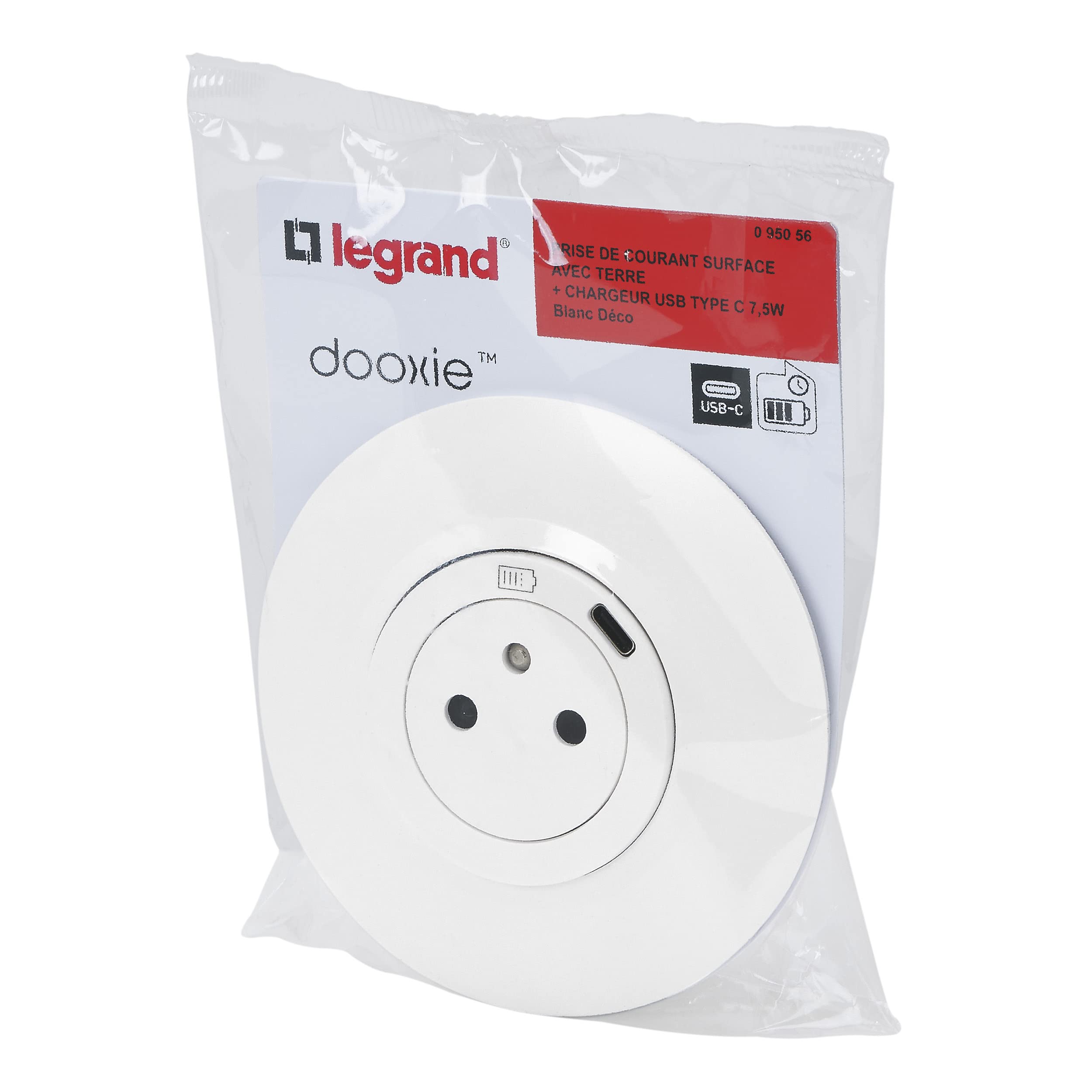 Legrand - Prise de courant surface 2P+T standard FB avec chargeur USB type C Complet . Dooxie, Blanc