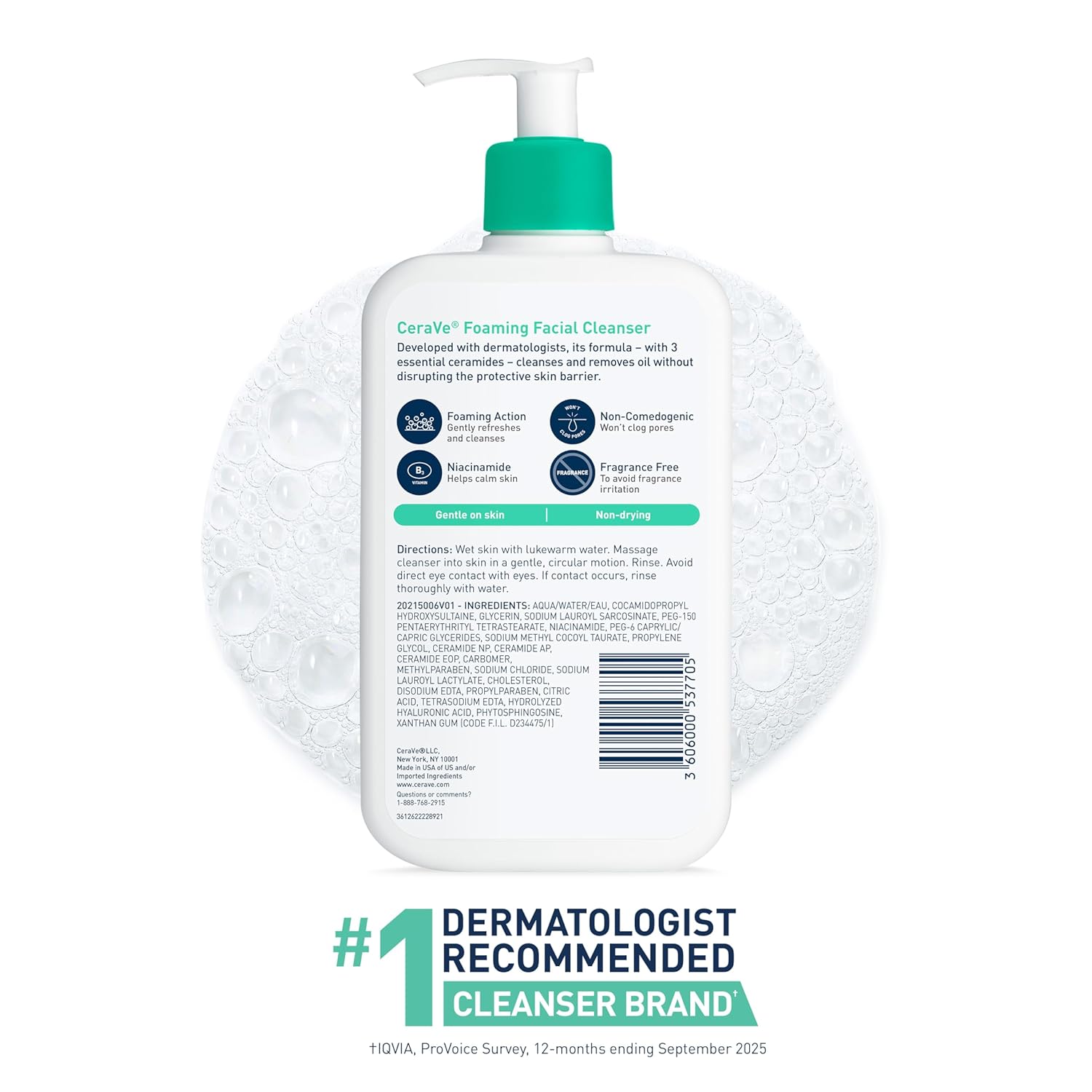 CeraVe Foaming Facial Cleanser, Daily Face Wash for Oily Skin, Hyaluronic Acid + Ceramides + Niacinamide, Fragrance Free & Paraben Free, Non-Drying Oil Control Face Wash, 8 Fluid Ounces - Image 7