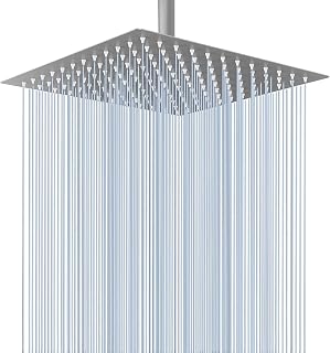 Voolan 12 Inch High Pressure Rain Shower Head - Stainless Steel Rainfall Square Showerhead Brushed Nickel Wall Ceiling Mount