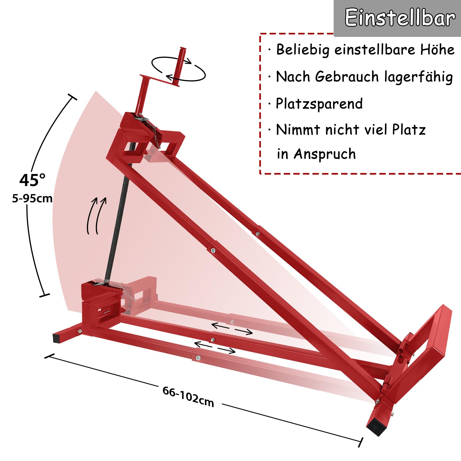 FIVMEN Elevador para tractores de césped, tractor de césped, dispositivo de elevación máx. 400 kg, inclinación ajustable a 45°, ayuda de limpieza, color rojo