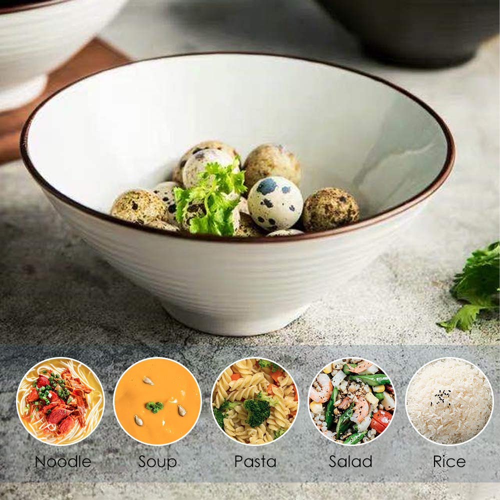 Genérico Tazón de Porcelana para Sopa de Fideos Ramen con Palillos y cucharas, 2 tazones japoneses Grandes de 800 ml para Pasta Udon Pho y ensaladas, tazones para Cereales y Fideos.