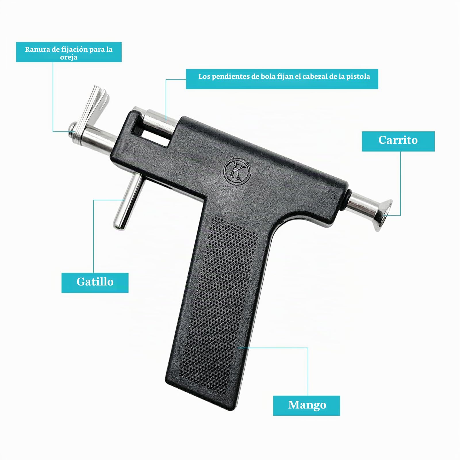 Pistola de Pendientes de Acero Inoxidable con 98 Perforadoras, 12 Pendientes, 20 Algodón Alcohol, Piercing para Labios Ombligo Nariz Cuerpo