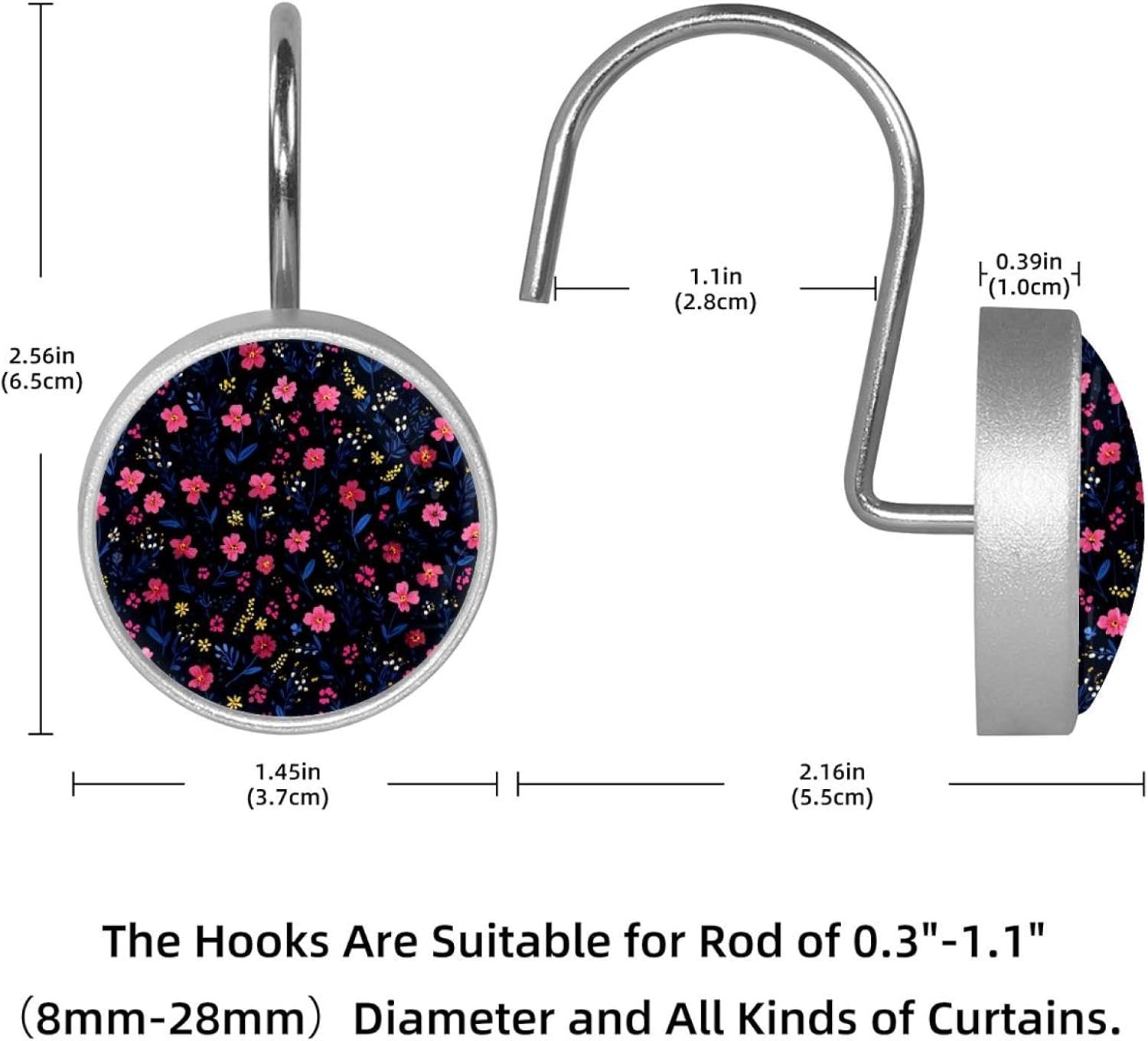 Little Flower Crystal Glass Shower Curtain Hooks Rings Decorative Bathroom Decor - Set of 12