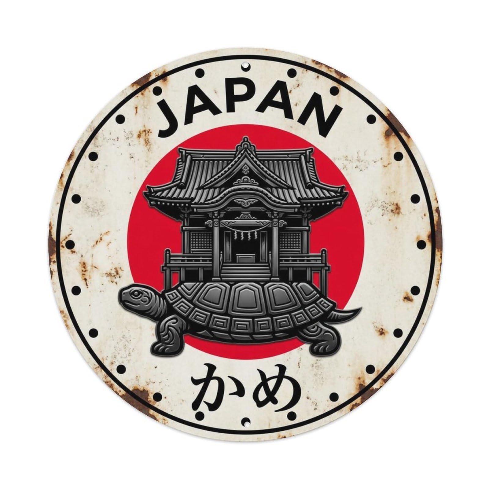 Yrnq 8X8inch Vintage Style Shrine Turtle Japan Sacred Longevity Rustic Metal Tin Sign