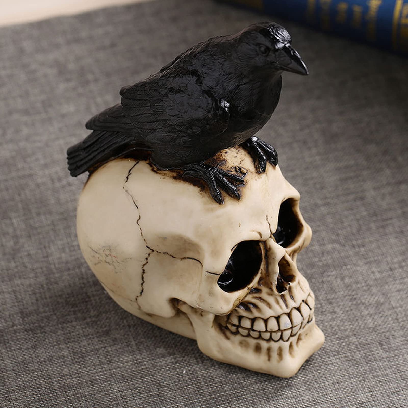 Cráneo Personaje Gótico Diseño Humano Cráneo Y Cuervo Significa Muerte Mejor Simulación Srequizise Resina Decoración para Halloween,10 * 15 * 21cm