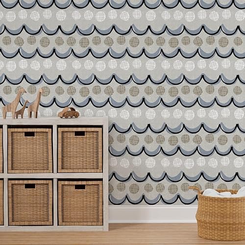 Miniatura 7 de Spoonflower Peel & Stick Wallpaper 12ft x 2ft - Oceans Islands Dots Scallops Neutral Waves Tropical Nautical Circles Geometric Beach Scallop Custom