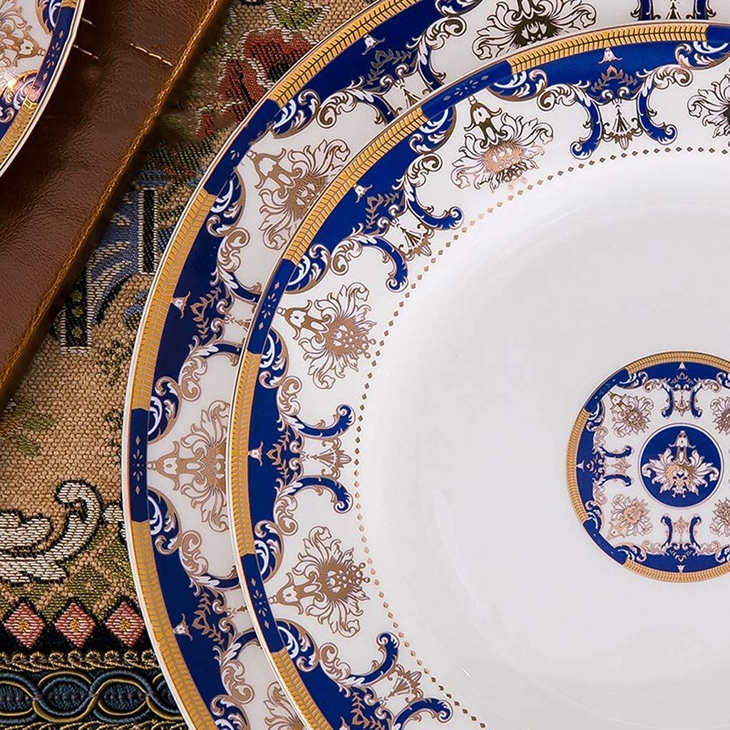 Stylowy 48-częściowy ceramiczny serwis stołowy, niebieski, luksusowy, Phnom Penh Bone China zastawa stołowa, zastawa stołowa na wesele, zestaw talerzy i misek