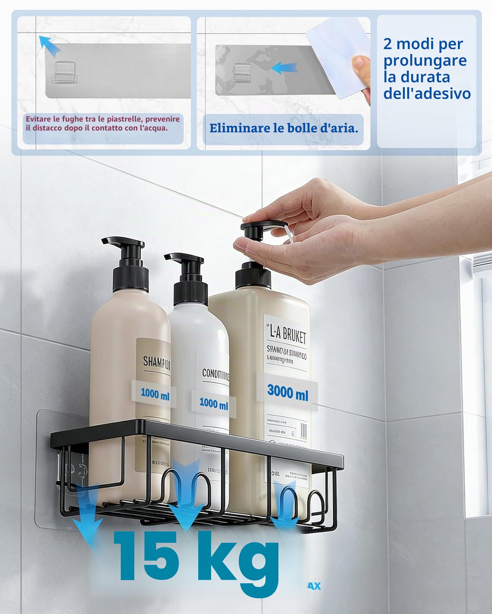 AceMining 3 Pack Porta Sapone per Doccia con Ganci, Mensola Adesiva, Portasapone Senza Foratura