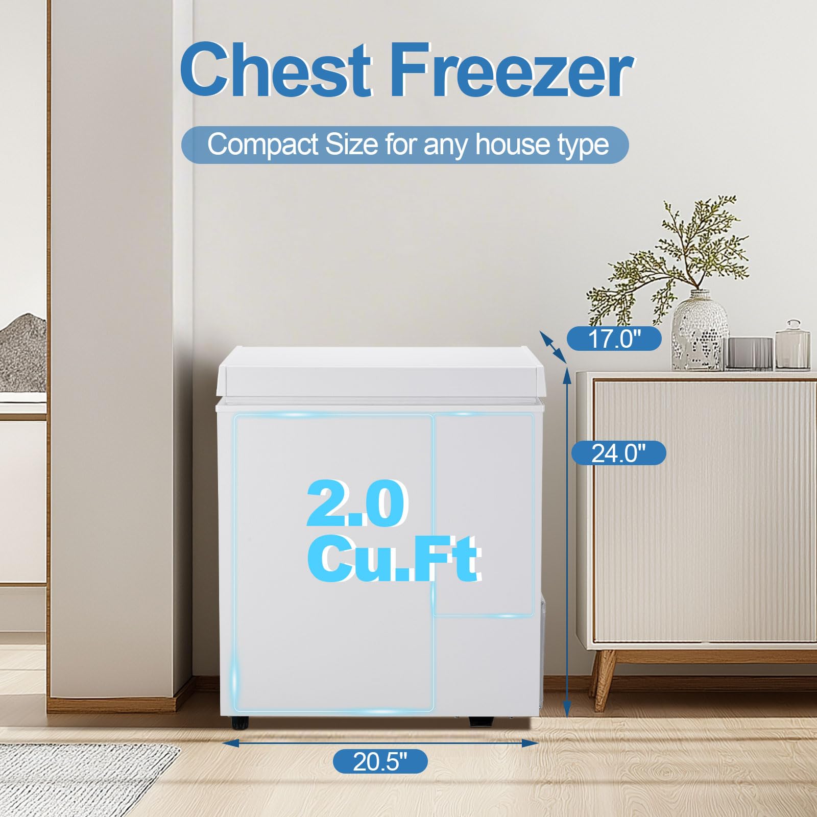 Erivess 2.0 Cu.Ft Chest Freezer - Compact Deep Freezer with Removable Basket, Energy Efficient & Quiet Top Door Design, Mini Freezer Adjustable 7 Thermostat, for Home, Apartment, Garage, Dorm (White) on Fridge.com