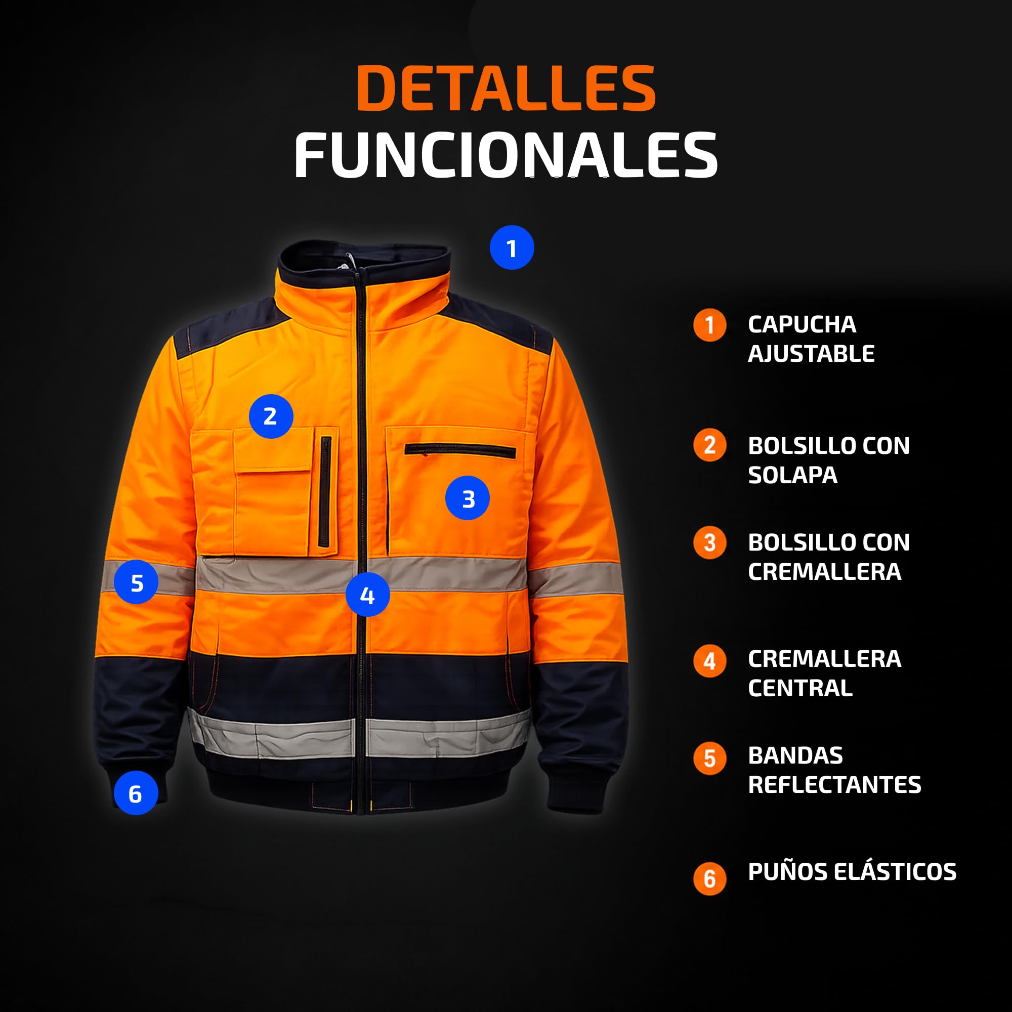 Chaqueta de alta visibilidad naranja – Ropa laboral reflectante EN ISO 20471 – Protección térmica para invierno