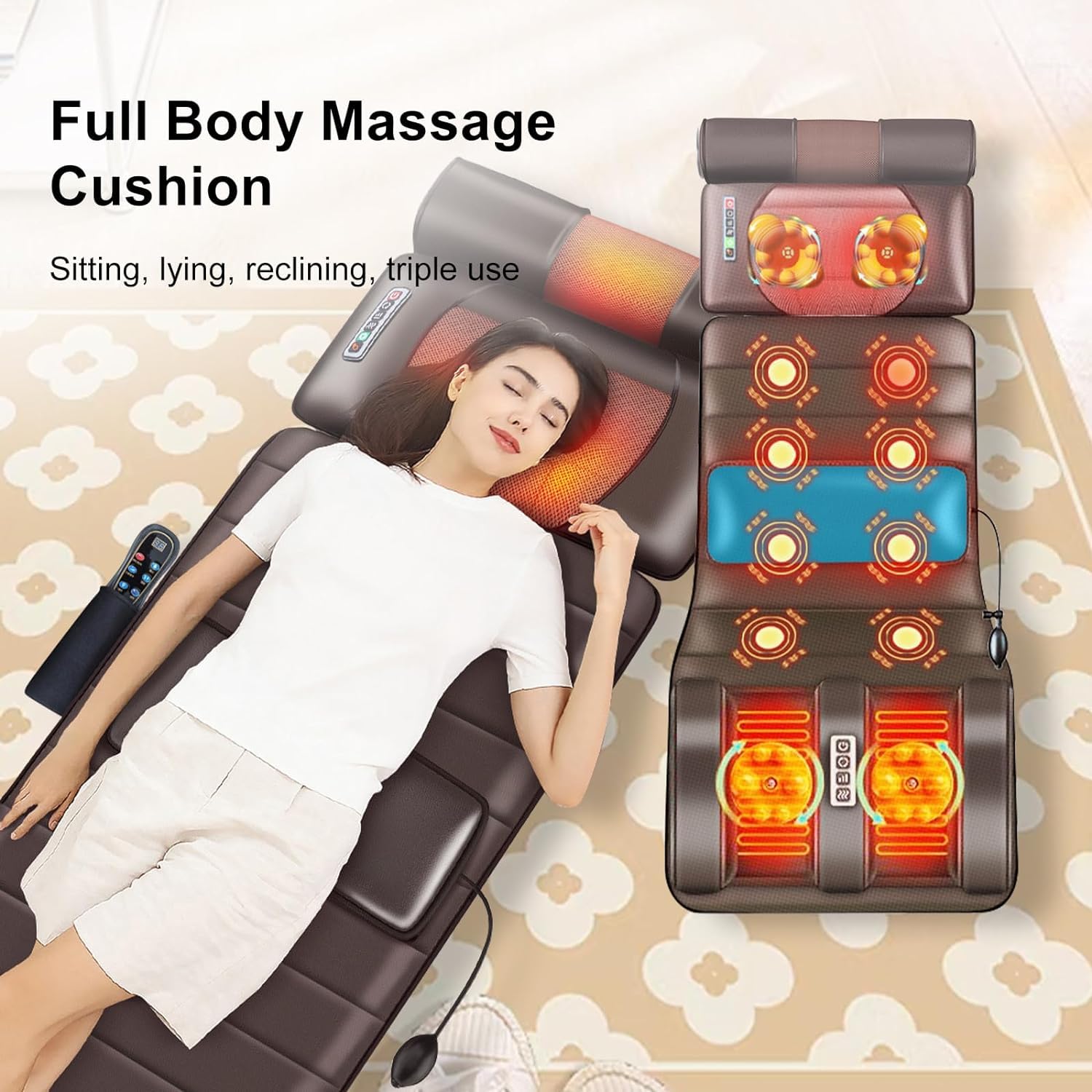 SEAHELTON Full Body Massager Chair Mat With Heat For Back Pain Relief, Back Massage Bed With 10 Vibrating Motors Whole Body Vibration, Kneading, And Massage Of The Neck, Spine, Waist, And Back, Brown SEAHELTON Full Body Massager Chair Mat With Heat For Back Pain Relief, Back Massage Bed With 10 Vibrating Motors Whole Body Vibration, Kneading, And Massage Of The Neck, Spine, Waist, And Back, Brown