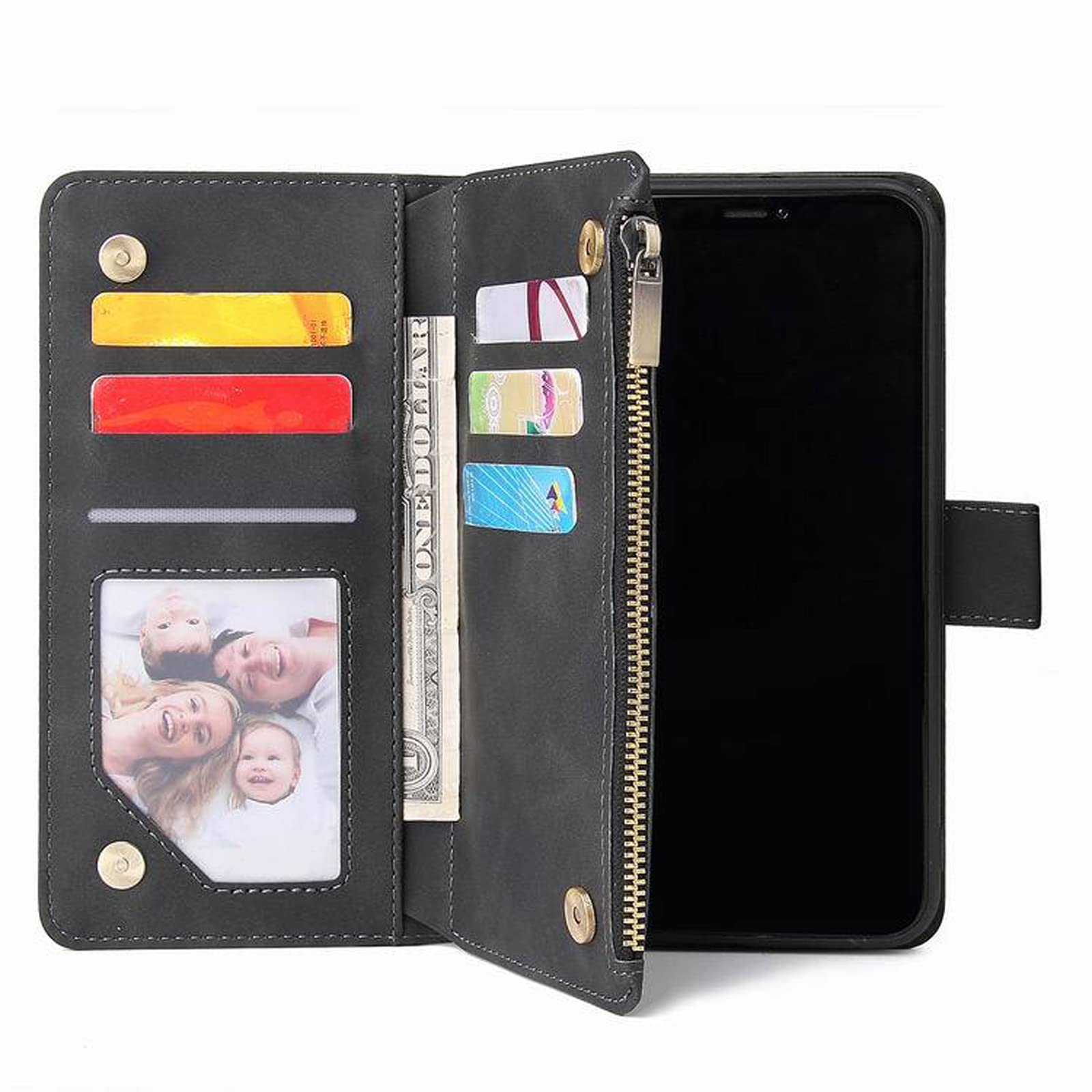 LTL Etui na telefon do iPhone 13 Mini/13/13 Pro/13 Pro Max, wysokiej jakości skórzane etui z klapką z przegródkami na karty etui na telefon magnetyczne zamknięcie, czarne, 13 Mini 5,4 cala