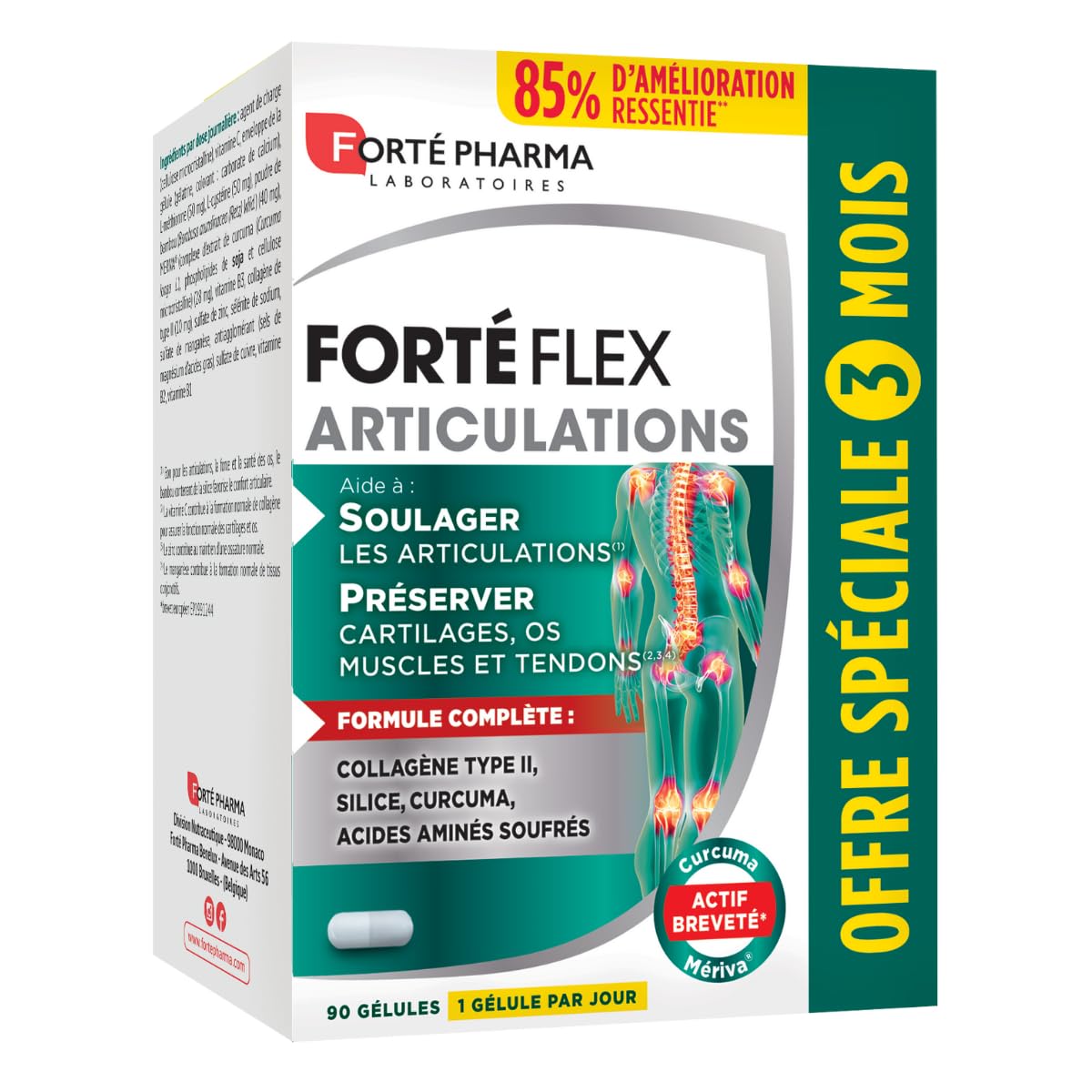 Forté Pharma - FortéFlex Articulations - Complement Alimentaire Articulations - Collagene marin, Curcuma, Vitamine C, Zinc - Santé des os, tendons, ligaments - Format 3 mois, 90 gélules, 1/jour