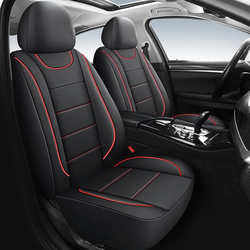Capa para Banco Dianteiro Automotivo HChengkikz em Couro Sintético Impermeável Preta e Vermelha N4 Black Red Kit com 2