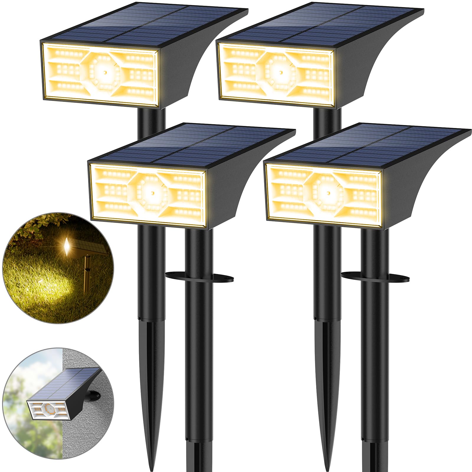 WENATY Solarlampen für Außen, 56 LED Solarstrahler für Außen Garten 3000K Warmweiß LED Solar Strahler, 4 Helligkeitsmodi Solar Gartenleuchten IP65 Wasserdicht Solarleuchten für Weg Hof Gehweg【4 Stück】