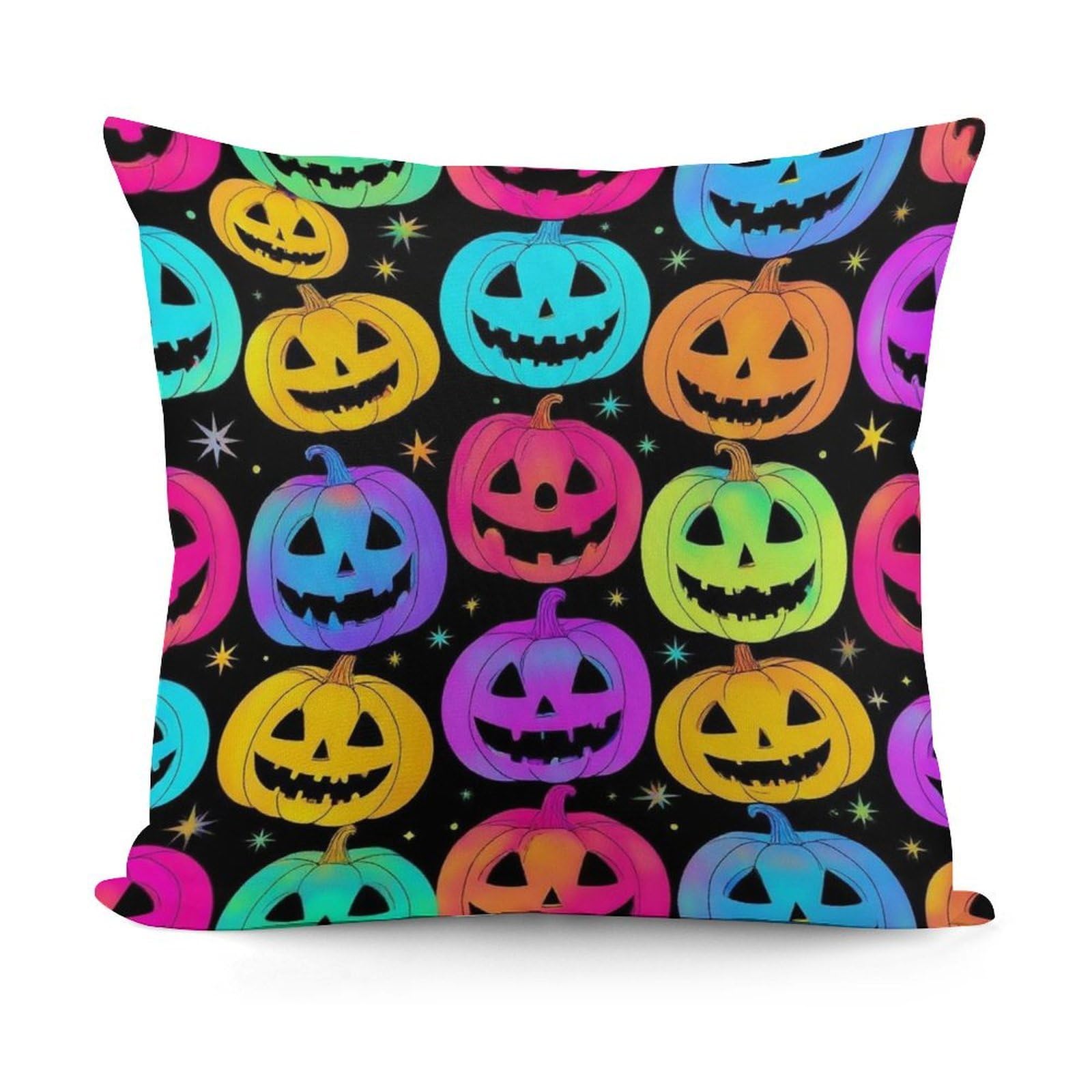 Smazdfxx Picture(399) Soft Halloween Trippy Neon Pumpkin Skull Plush Square Cushion Case Modern Home Decor For Sofa Bedroom Throw Pillow Covers