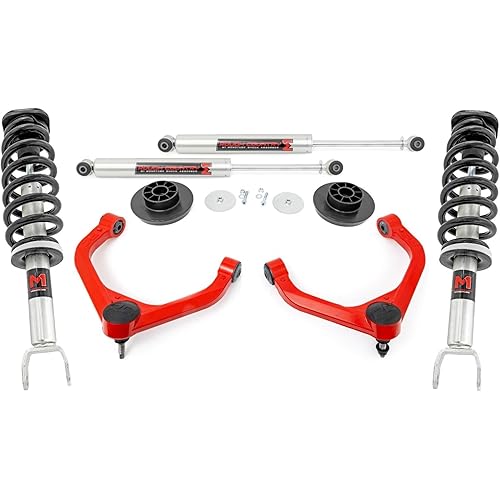 Rough Country 3" Suspension Lift Kit with M1 Struts & M1 Rear Shocks for Ram 1500 4WD (2012-2018) - Red Upper Control Arms