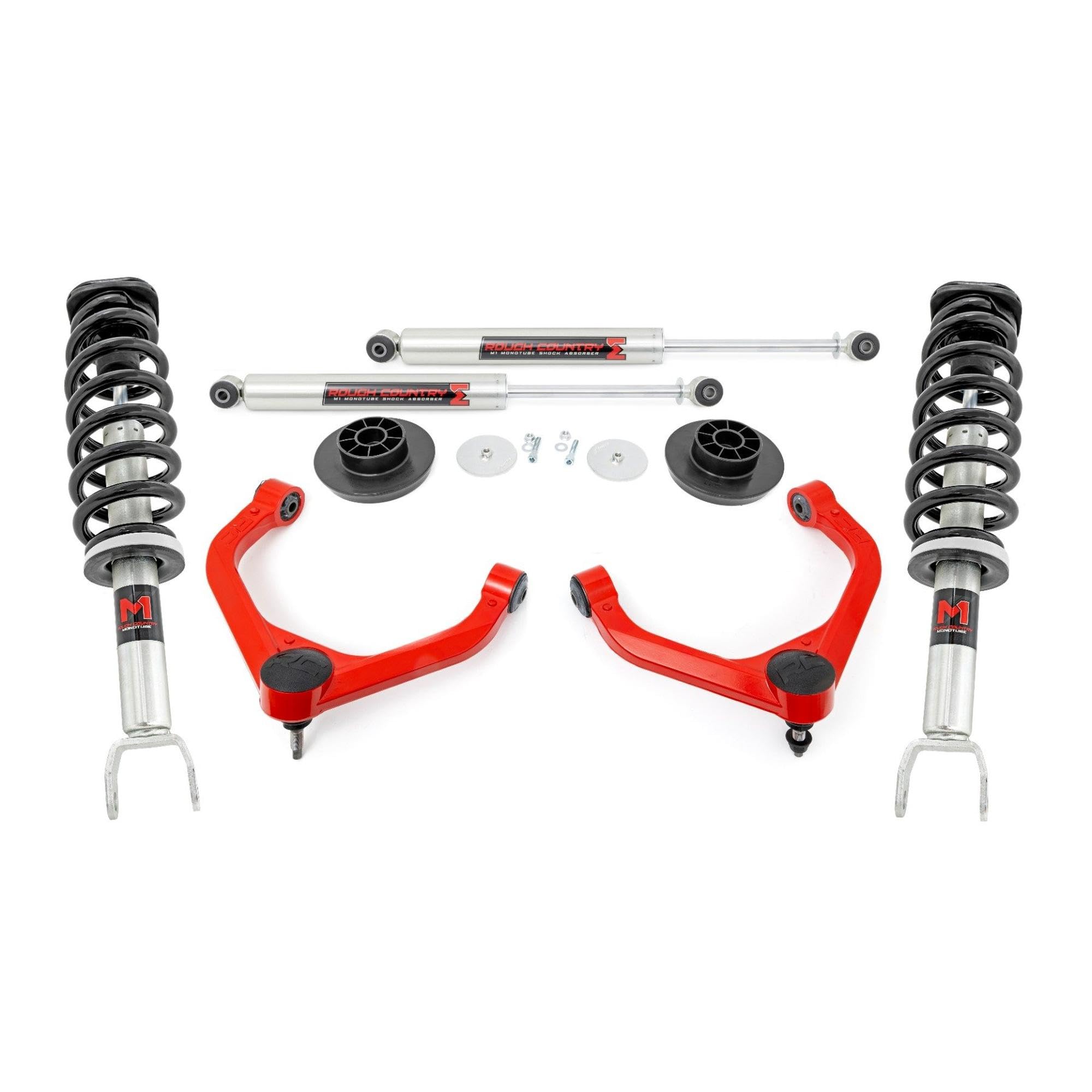 Rough Country 3" Suspension Lift Kit with M1 Struts & M1 Rear Shocks for Ram 1500 4WD (2012-2018) - Red Upper Control Arms