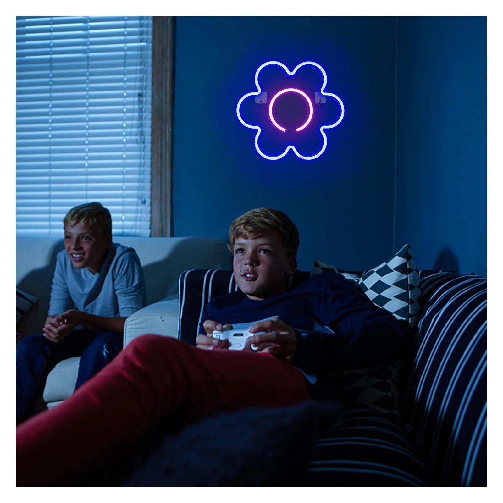 Fiore LED per insegna al per neon decorazione da parete corpo appeso per bar negozio festa bambini per la per stanza con casa camera(Blu)