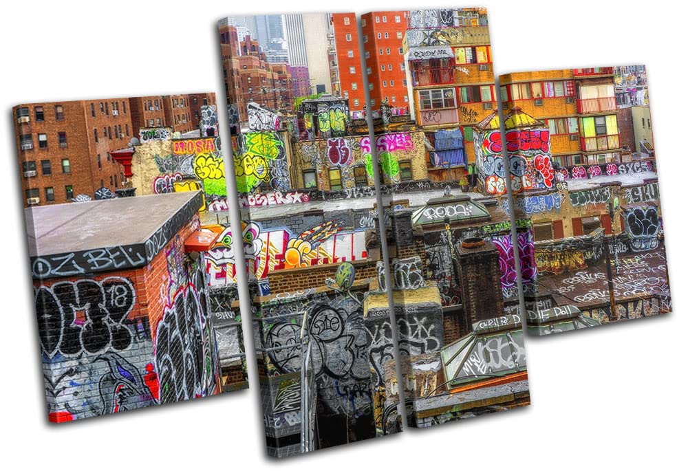 Bold Bloc DesignUrban City NYC Gangster Graffiti 280x180cm MULTI Canvas Art Print Box Framed Picture Wall Hanging - Hand Made In The UK - Framed And Ready To Hang 0021-0278(00B)-MP17-LO-D