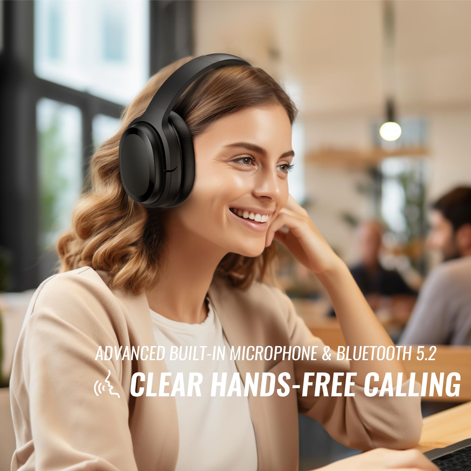 Cuffie Bluetooth ibride con cancellazione attiva del rumore, cuffie wireless over-ear, cuffie Bluetooth 5.2, suono coinvolgente, bassi profondi, 30 ore di riproduzione, nero vero