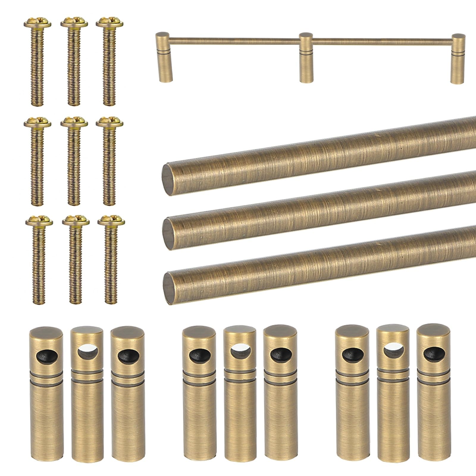 ERRULAN 3 Pack Brass Gallery Rails for Bookcase Shelves, Sturdy Anti-fall Shelf Rail Guard Bar Rod, Tipping Shoe Rack/Closet/Entryways Decorative Pole(Bronze,32in/81.3cm)