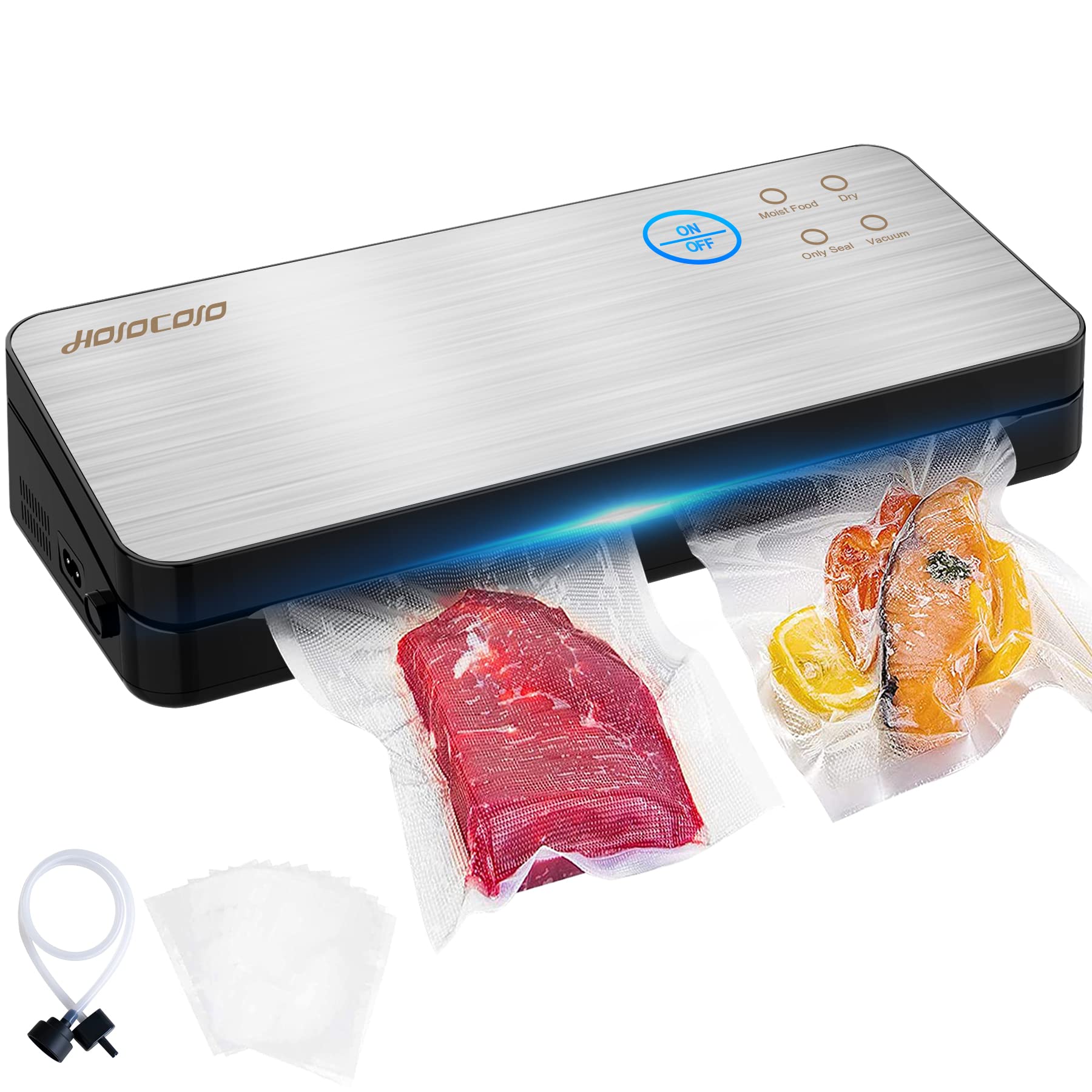 Vacuum Sealer, 85 Kpa Full Automatic Food Sealer, Consective Seals 50 Times, With Cutter & Bag Storage, 5 in 1 Compact Vacuum Sealer Machine for Food, LED Indicator Light, Full Starter Kit [2022 Best]