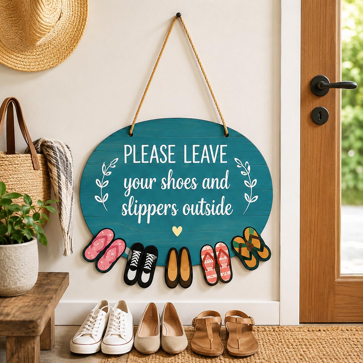 DAKSHESTRY ARTWORKS Please Leave Your Shoes Outside Sign | Wooden Door Hanging Sign for Home Entrance | Remove Shoes Reminder Plaque | Welcome Entryway Wall Decor | Front Door Hanging | Housewarming Gift for New Home-image-7