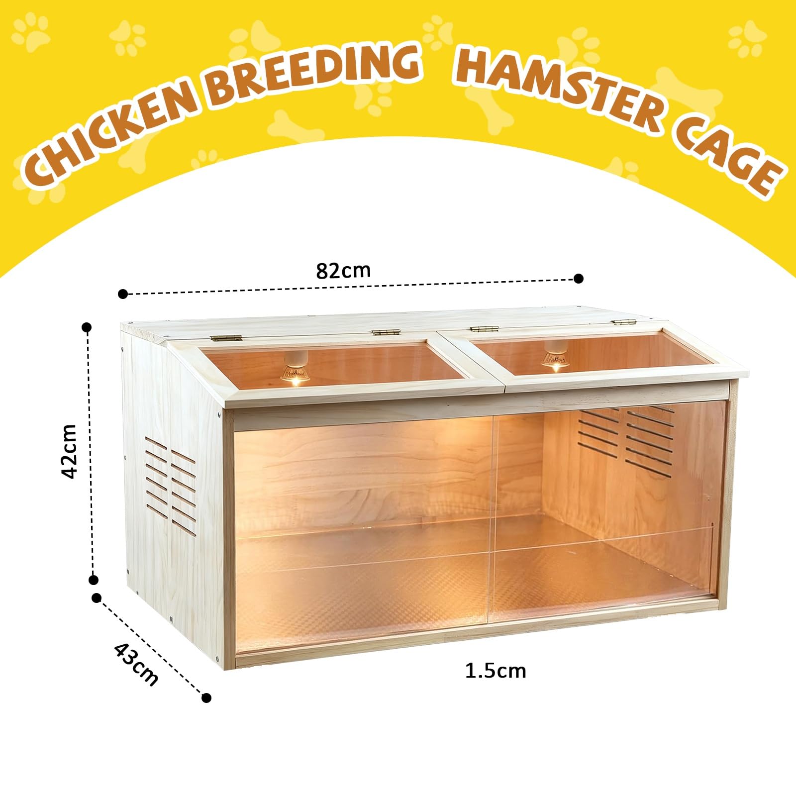 Kükenaufzuchtbox, Chick Brood Box Kükenaufzuchtbox aus natürlichem Kiefernholz, Wachtelstall, leichte Doppeltüren, Ausgestattet mit einem beheizten Lampenhalter