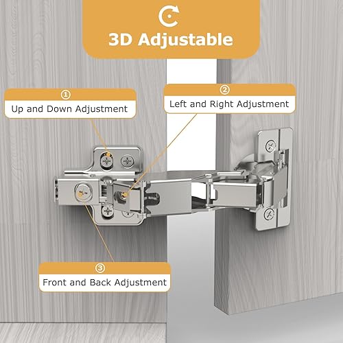 Miniatura 7 de Furniware 2 pares de bisagras de gabinete sin marco de 165, bisagras de cierre hidráulico suave ocultas, con clip en placa, bisagras Lazy Susan,