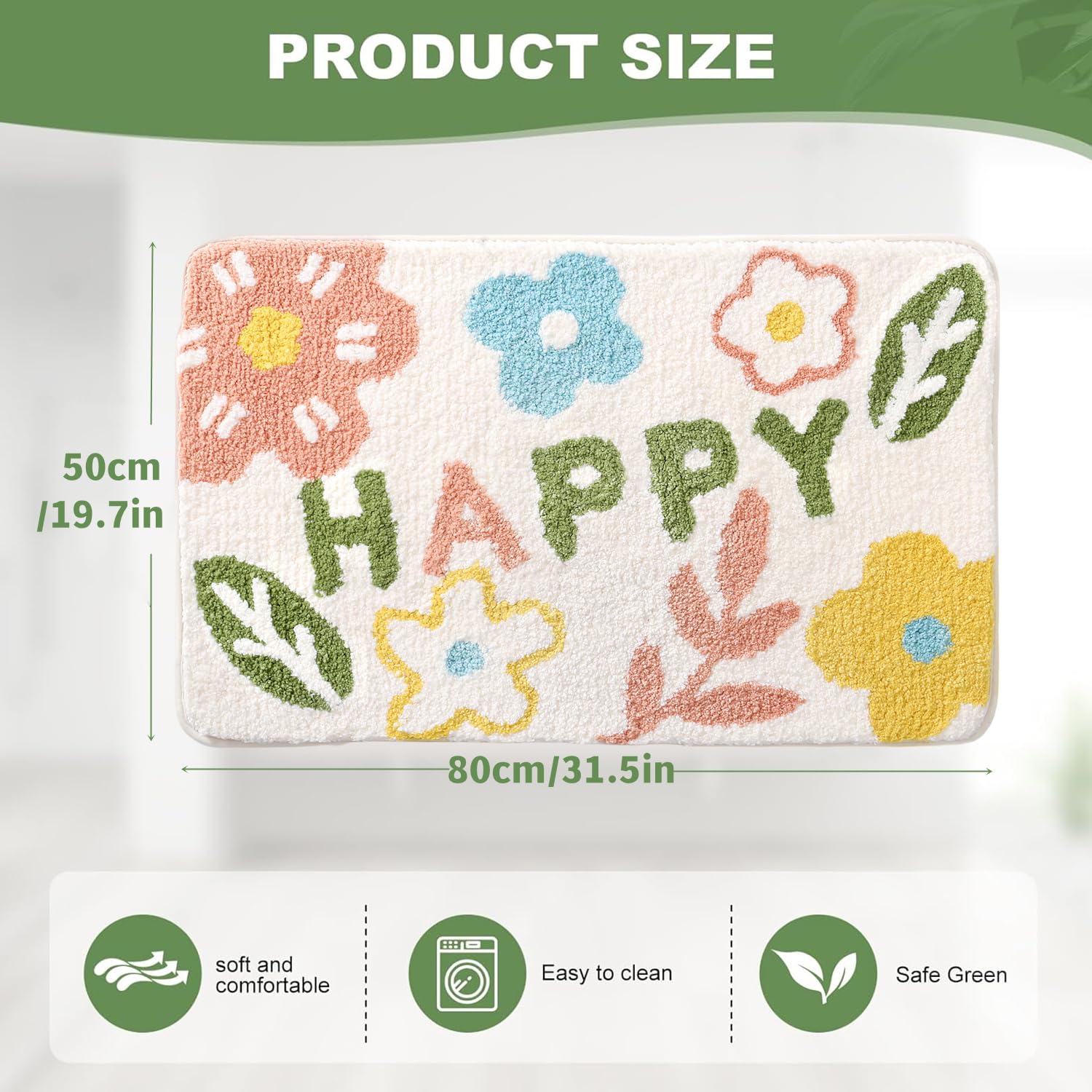 Trlyane Non-slip Bathroom Rugs, 50x80cm Flower Bath Mat, Super Absorbent, Machine Washable, Soft Shower Mat - Image 2