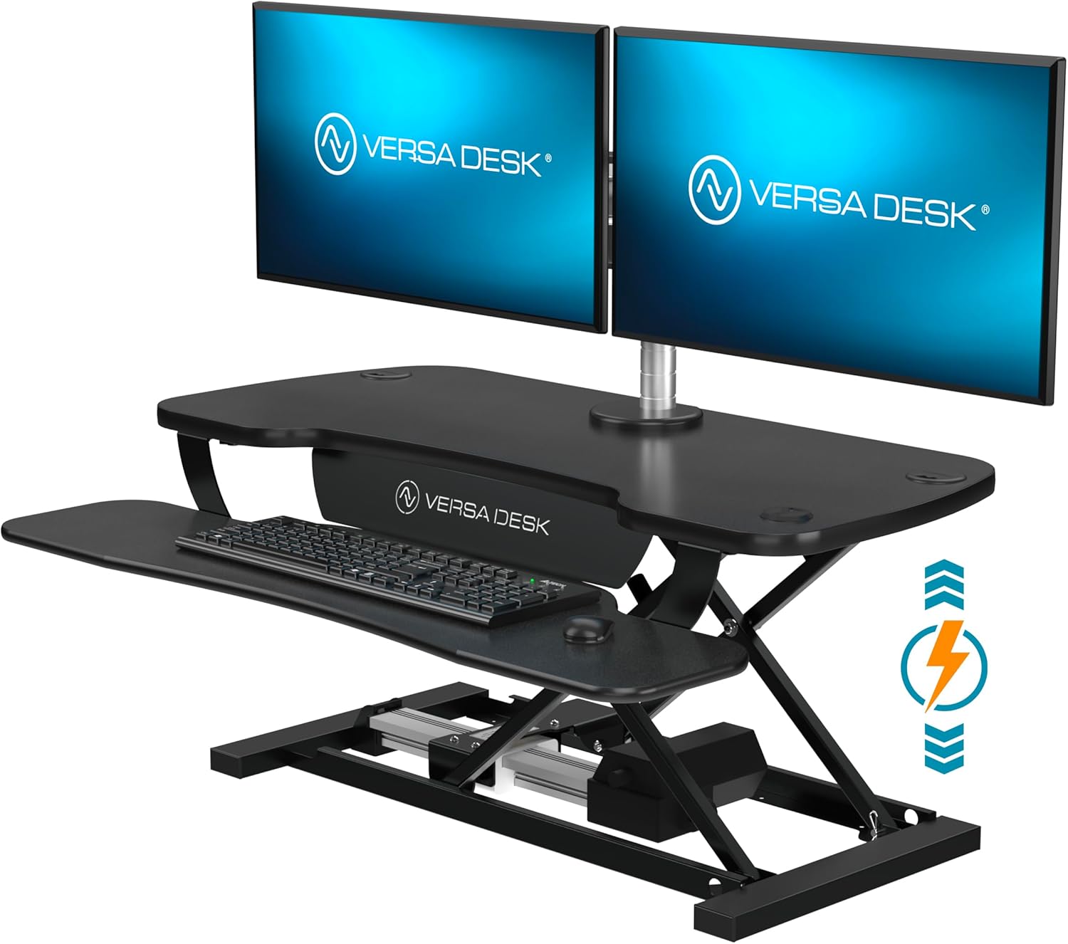 VERSADESK PowerPro 36 Inch Electric Standing Desk Converter, Height Adjustable Sit to Stand Up Desk Riser, Laptop and Dual Monitor Desktop Workstation with Wide Keyboard Tray and USB Port, Black