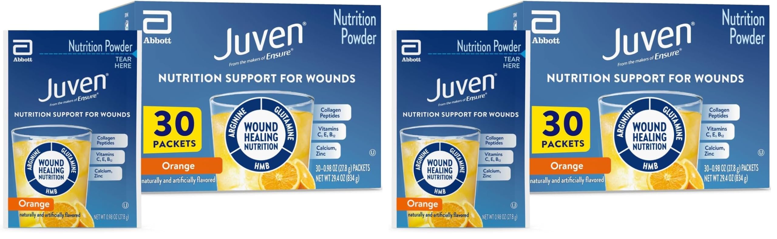 Juven Therapeutic Nutrition Drink Powder Including Collagen Peptides Amino Acids and HMB for Wound Healing Support Orange 30