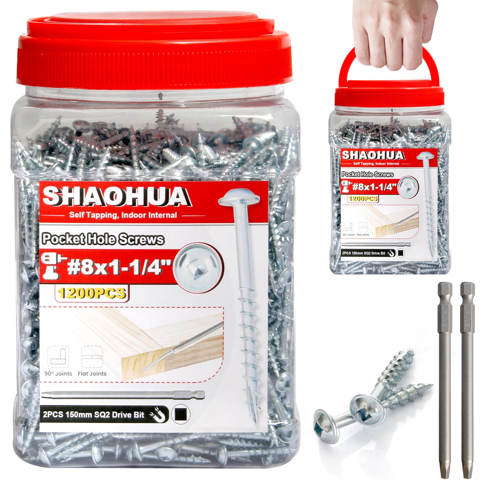 1200 Pcs #8 1-1/4" Pocket Hole Screws, Coarse Thread for Furniture, Cabinets, Compatible…