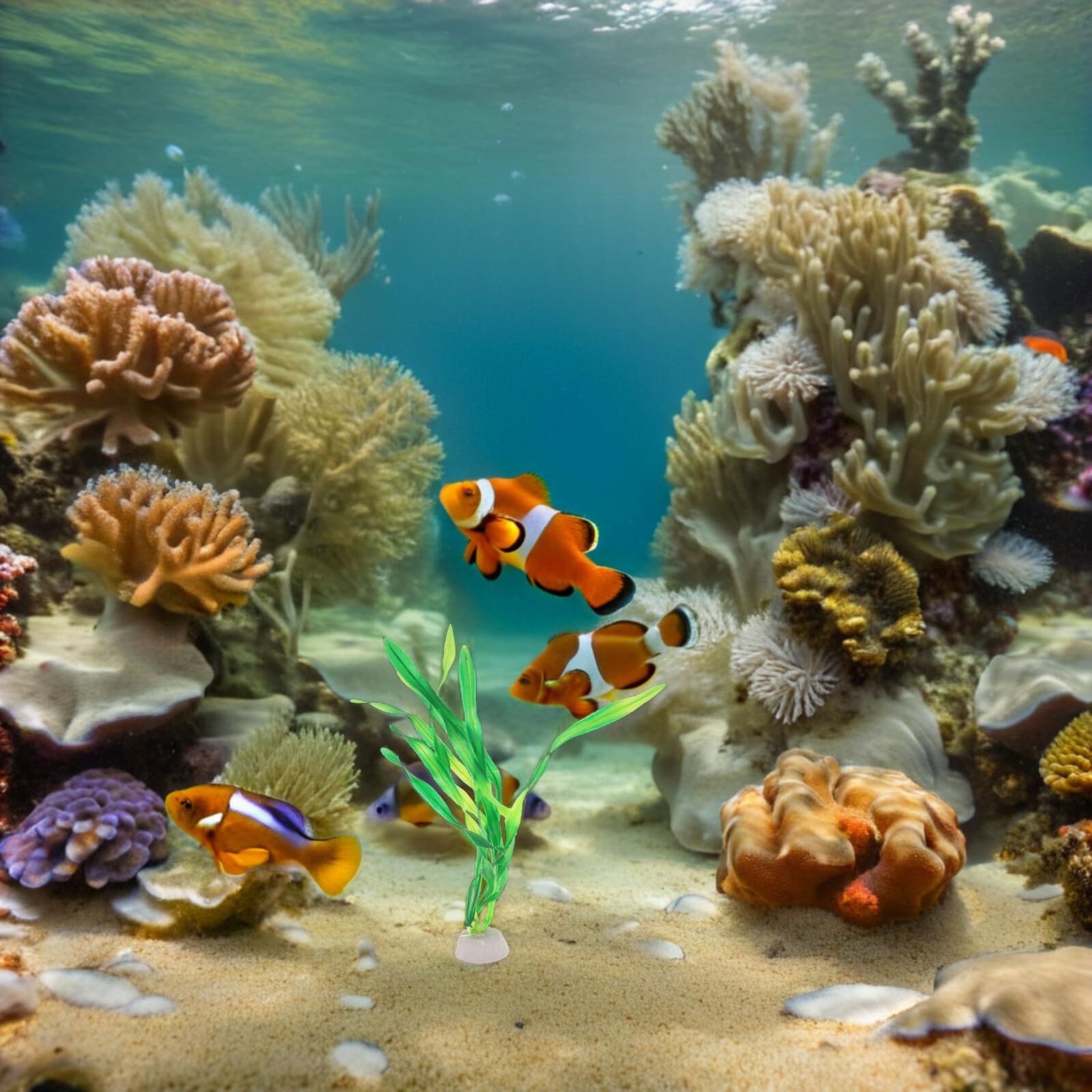 Plantas Artificiales para Peceras 30 Piezas 20 Cm Algas Verdes de Plástico Base, Decoración Acuática para Tanques de Peces Tropicales y Bettas, Accesorio para Acuarios