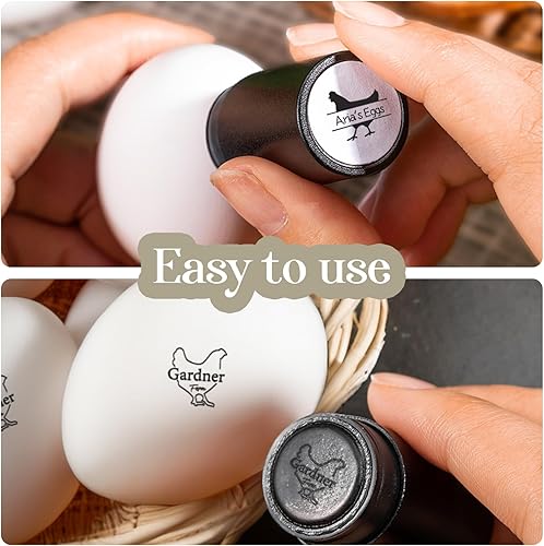 Miniatura 5 de CALLIE Sellos de huevos para huevos frescos personalizados con caja de metal, 4 opciones de color, sello de huevo personalizado con silueta de pollo