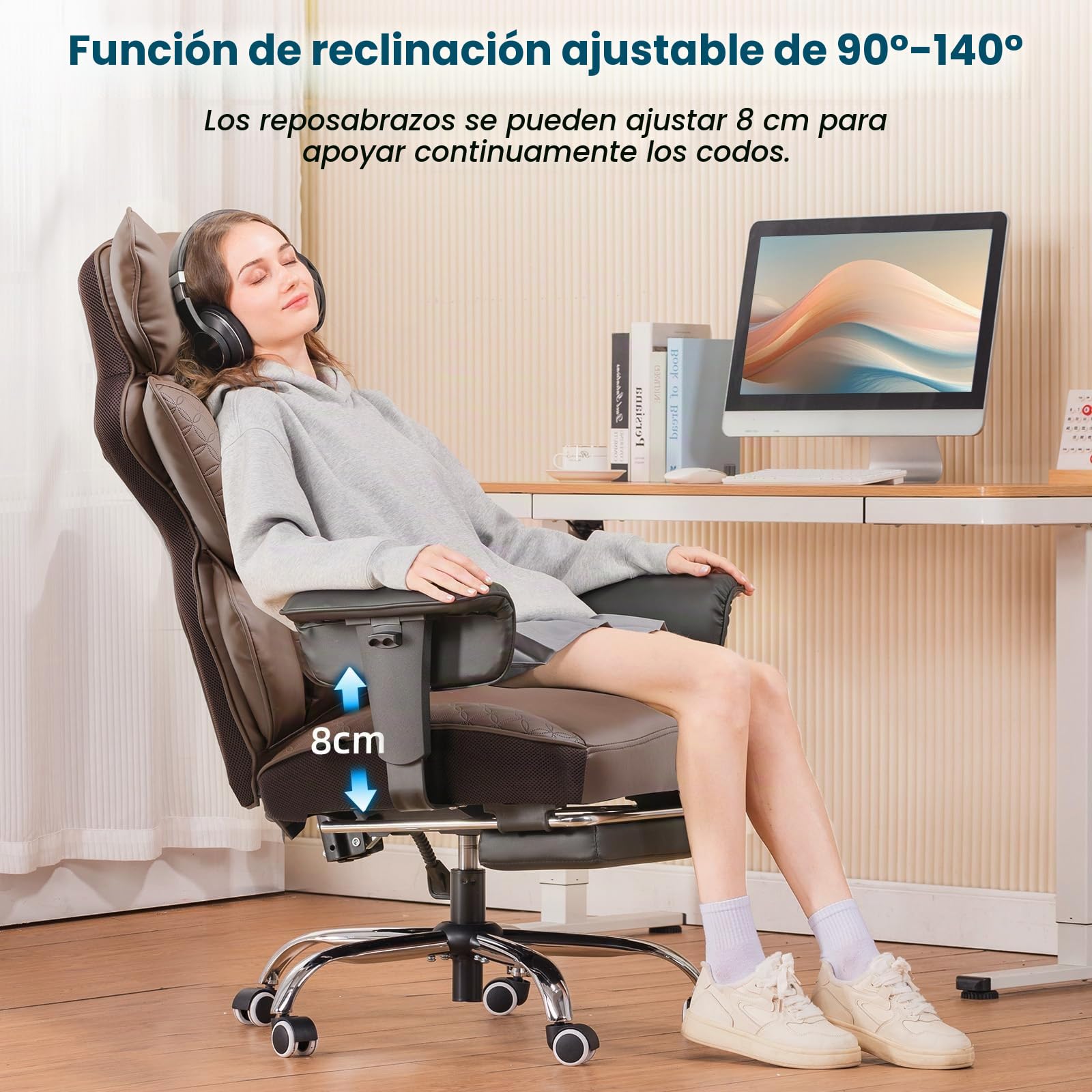 COMHOMA Silla de oficina ergonómica para videojuegos, silla de escritorio con reposabrazos ajustables, soporte lumbar de muelles ensacados para personas grandes y altas, 180 kg, asiento ancho, color