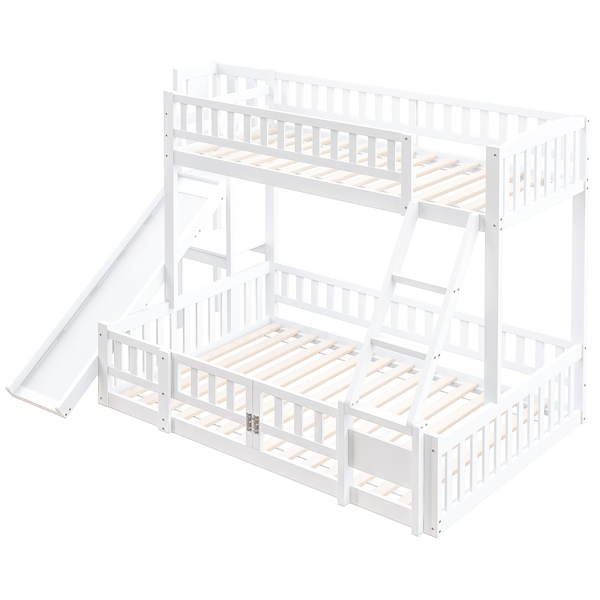 Lubvtti Litera Infantil 90/140 x 200 cm con tobogán,Cama Infantil con estantes y guías de Seguridad,Estructura Cama para niños 90/140x200 con somier de láminas,sin colchón,Blanco