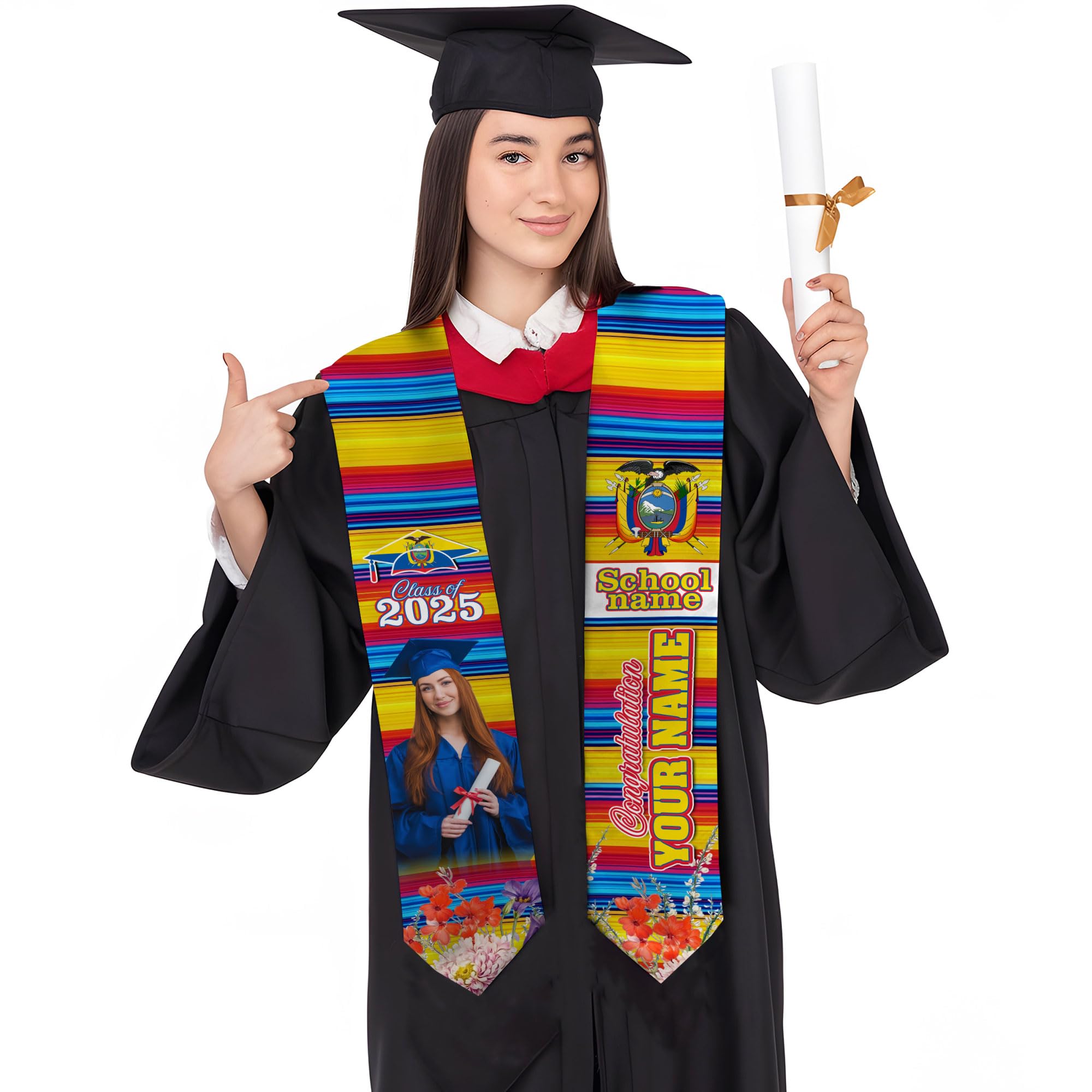 MonkeyVan Custom Ecuador Graduation Sash, Ecuadorians American Flag Graduation Stole 2025, Ecuador Flag Pride Graduation Sash Ecad 2